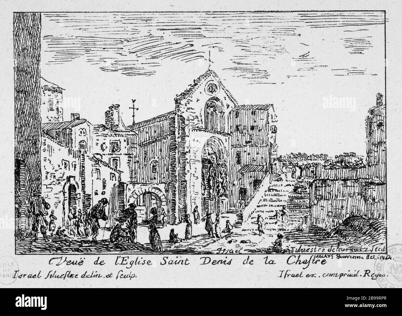 VISTA DELLA CHIESA DI SAINT-DENIS CHATRE Israël Silvestre (1621-1691) et Israël Henriet (1590-1661). "Vue de l'église Saint-Denis-de-la-Châtre". Eau-forte, 1650-1660. Parigi, musée Carnavalet. Foto Stock
