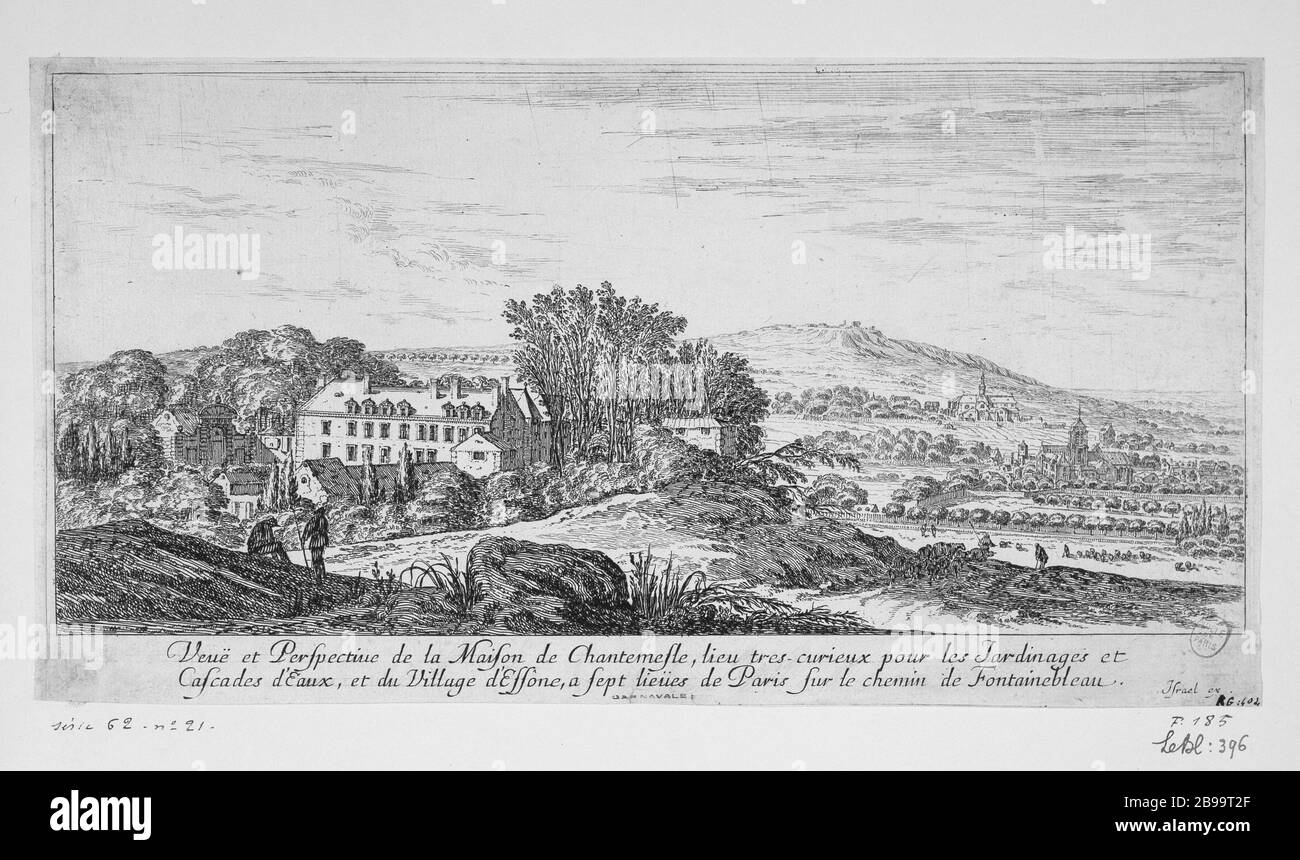 VISTA E PROSPETTIVA DELLA CASA CHANTEMESLE ISRAËL SILVESTRE (1621-1691). "Vue et Perspective de la maison de Chantemesle". Eau-forte, 1651. Parigi, musée Carnavalet. Foto Stock
