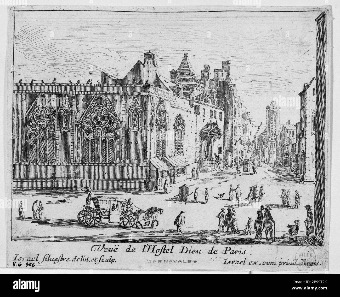 VISUALIZZA HOTEL-DIEU PARIS Israël Silvestre (1621-1691) et Israël Henriet (1590-1661). "Vue de l'Hôtel-Dieu de Paris". Eau-forte, 1650-1660. Parigi, musée Carnavalet. Foto Stock