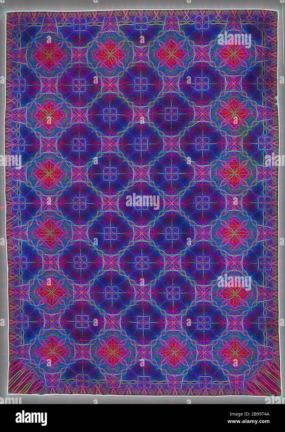 Tappeto, appartenente al design di mobili Jane Meyer. Violetto fond, tappeto, di arredamento di design Jan de Meyer. Violet fond., Jan de Meijer, Deventer (possibilmente), 1925 - 1929, lana, h 485.0 cm × w 345.0 cm, Reimagined by Gibon, design di calda allegra luce incandescente di luminosità e di luce raggi radianza. Arte classica reinventata con un tocco moderno. La fotografia ispirata al futurismo, abbracciando l'energia dinamica della tecnologia moderna, del movimento, della velocità e rivoluzionando la cultura. Foto Stock