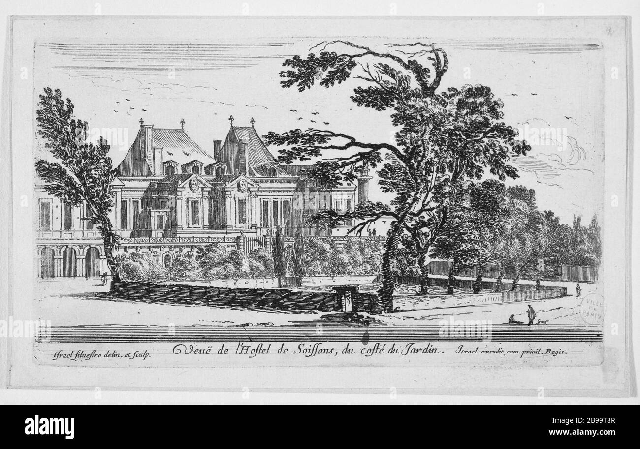 VISUALIZZA HOTEL SOISSONS, LATO DEL GIARDINO Israël Silvestre (1621-1691), Israël Henriet (1590-1661). "Vue de l'Hôtel de Soissons, du côté du jardin". Eau-forte, 1652. Parigi, musée Carnavalet. Foto Stock