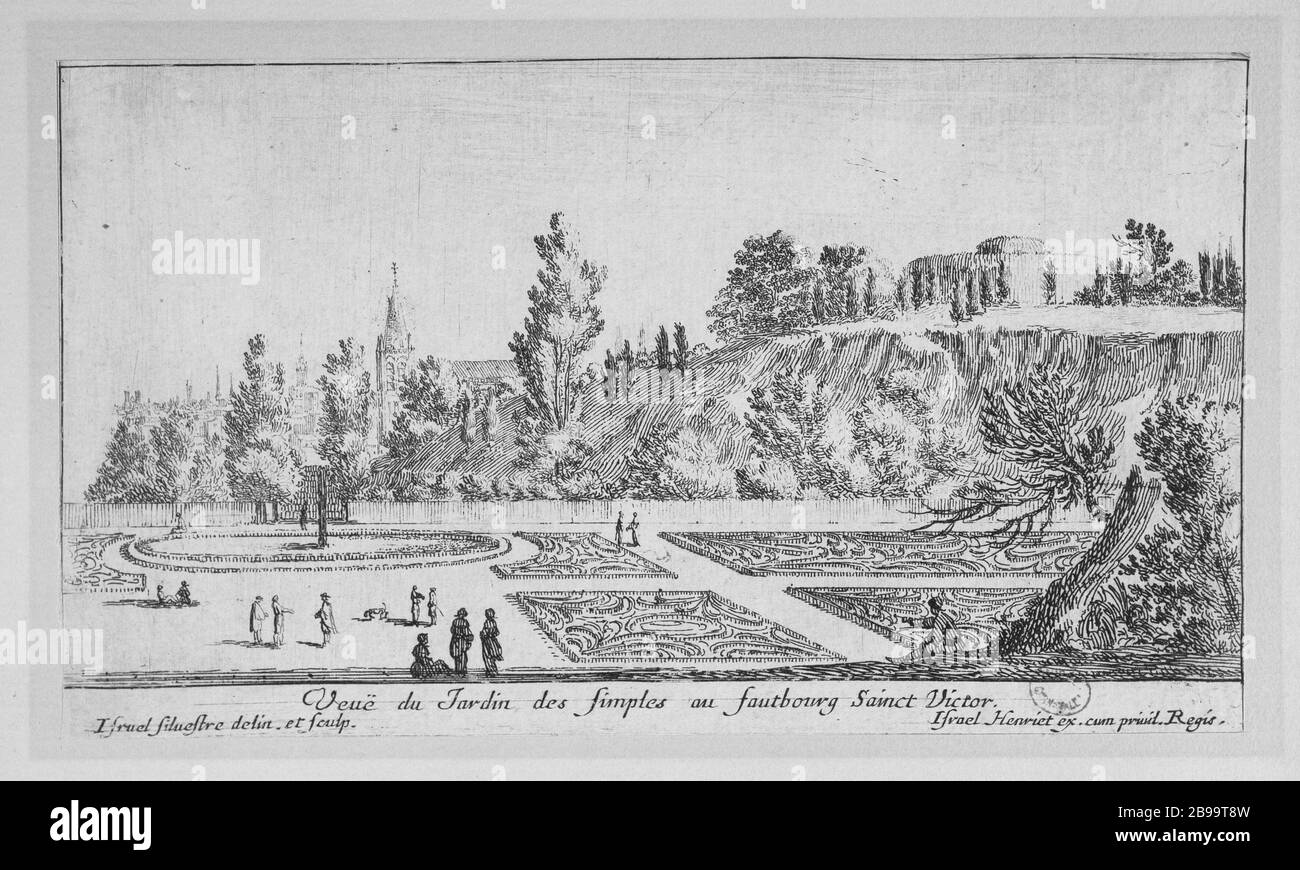 VISTA GIARDINO SOBBORGO IN SEMPLICE SAINT VICTOR Israël Silvestre (1621-1691), Israël Henriet (1590-1661). 'Vue du jardin des Simples au faubourg Saint Victor'. Eau-forte, 1652. Parigi, musée Carnavalet. Foto Stock