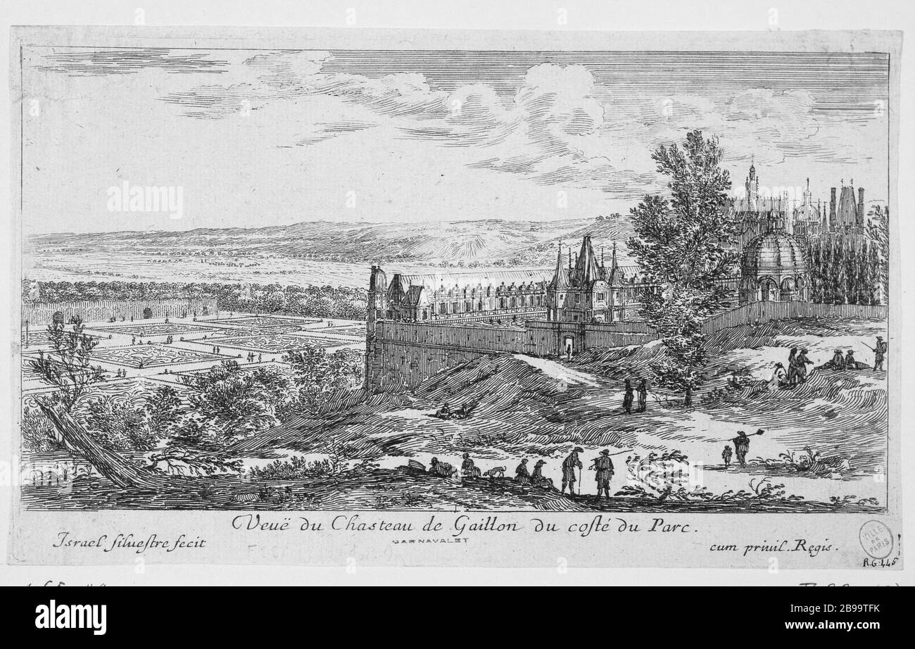 VISUALIZZA PARCO DEL CASTELLO DI GAILLON LATO Israël Silvestre (1621-1691), Israël Henriet (1590-1661). "Vue du château de Gaillon du côté du parc". Eau-forte, 1657. Parigi, musée Carnavalet. Foto Stock
