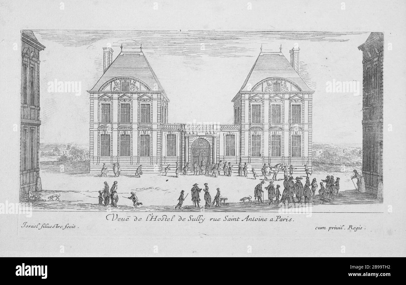 PER L'HOTEL SULLY SAINT ANTOINE A PARIGI Israël Silvestre (1621-1691), Israël Henriet (1590-1661). 'Vue de l'Hôtel de Sully, rue Saint Antoine à Parigi '. Eau-forte, 1657. Parigi, musée Carnavalet. Foto Stock