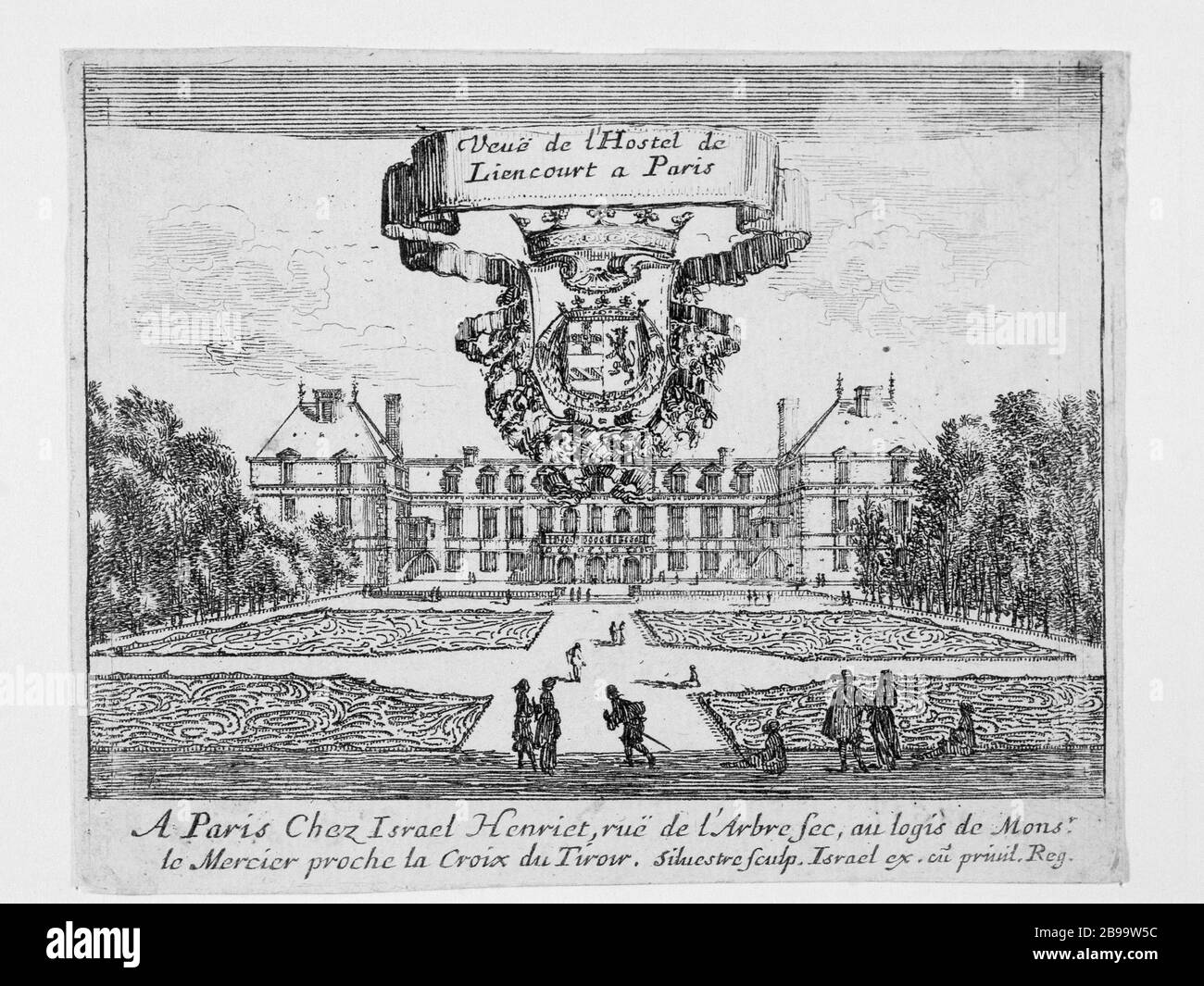 Vista dell'hotel a Parigi per Liancourt Israël Silvestre (1621-1691), Israël Henriet (1590-1661). "Vue de l'hôtel de Liancourt à Paris". Eau-forte, 1650-1655. Parigi, musée Carnavalet. Foto Stock