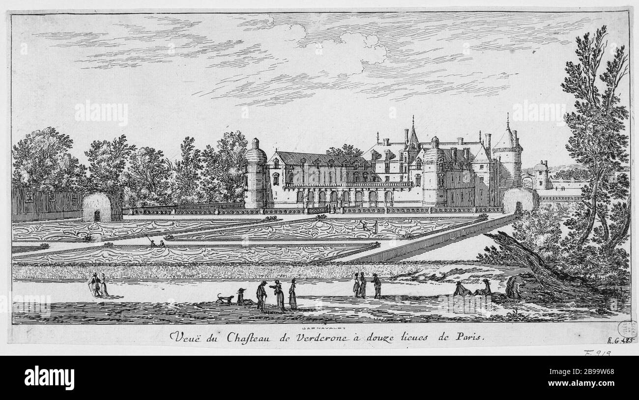 VISTA DAL CASTELLO Verderone DODICI LEGHE DI PARIGI Israël Silvestre (1621-1691). "Vue du château de Verderone à douze lieues de Paris". Eau-forte, 1650-1660. Parigi, musée Carnavalet. Foto Stock