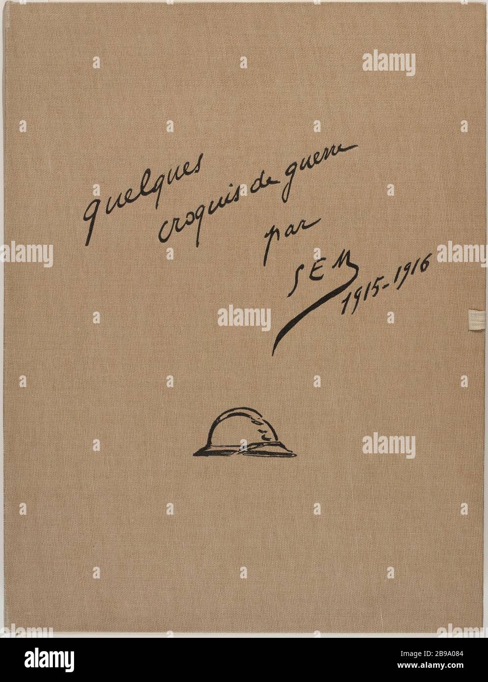 DISEGNO DI GUERRA DI HE 1915-1916 (COPERTINA, CASCO SOLDATO) SEM (Georges Goursat, dit, 1863-1934). "Croquis de guerre, 1915-1916 (page de couverture, casque de soldat)". Procédé photomécanique. Parigi, musée Carnavalet. Foto Stock