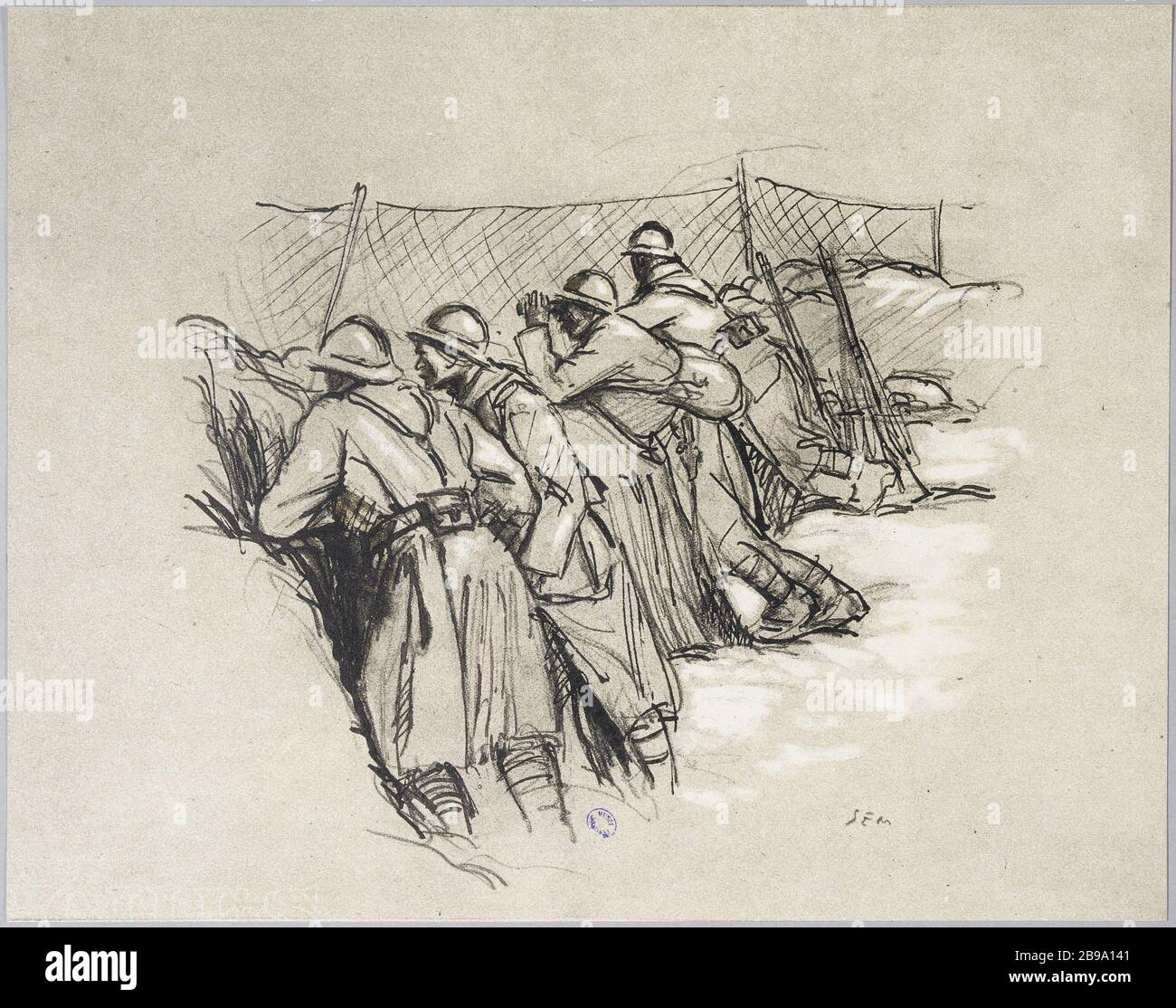 SEM (1863-1934). "War sketch SEM (1863-1934). 'Croquis de guerre (1914-1918), 2ème album'. Gravure. Parigi, musée Carnavalet. Foto Stock