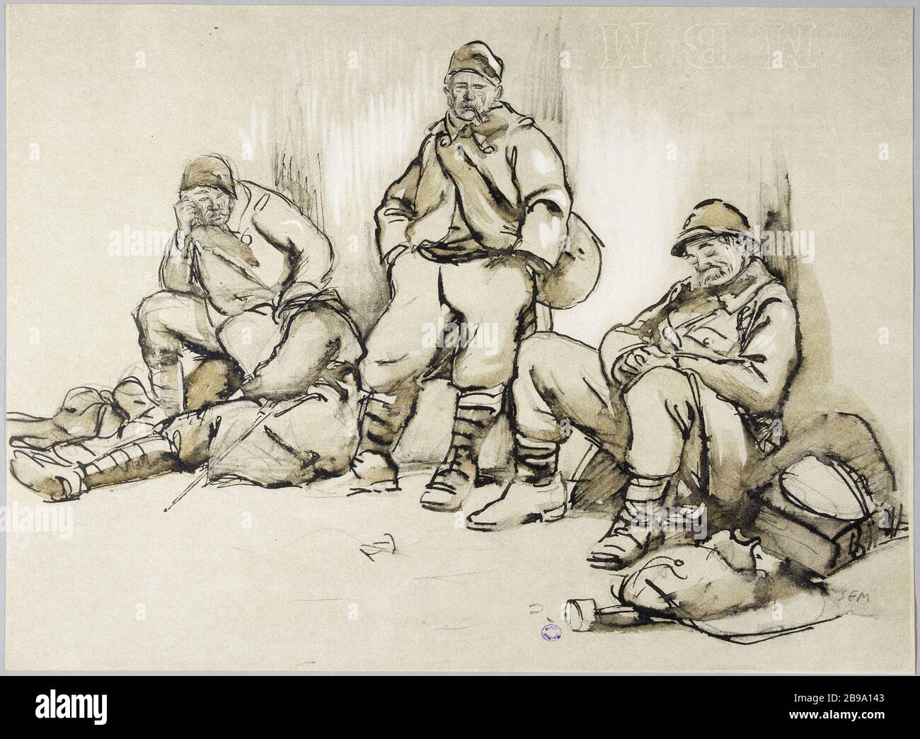 Sketch war (1914-1918), 2° album SEM (1863-1934). 'Croquis de guerre (1914-1918), 2ème album'. Gravure. Parigi, musée Carnavalet. Foto Stock