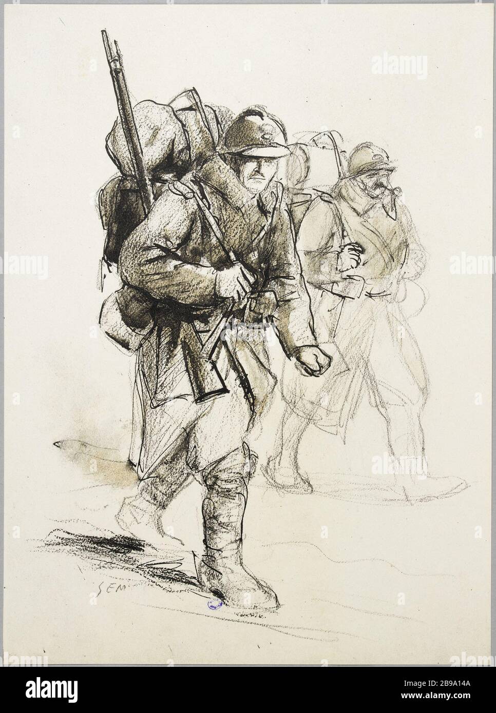 SEM (1863-1934). "War sketch SEM (1863-1934). 'Croquis de guerre (1914-1918), 2ème album'. Gravure. Parigi, musée Carnavalet. Foto Stock