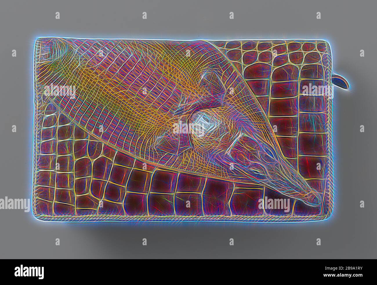Borsetta in una busta modello, realizzato in pelle di coccodrillo con un coccodrillo testa sul coperchio appeso, in pelle di coccodrillo Busta Sacco, oblunga con un coccodrillo testa sul coperchio pendenti. Il sacco ha un modello di forma allungata con appeso un lembo. Il sacco è composto da due vani con uno stretto vano centrale con chiusura lampo in metallo. Nella tasca frontale di un vano con uno specchio, in corrispondenza del vano posteriore di un portamonete. La chiusura sotto la valvola mediante la pressione di un pulsante. Sul retro della borsa di una maniglia realizzata in pelle di coccodrillo. Il sacchetto è bordato con nastri intrecciati di cuoio. Spazzolato fodera in pelle e solido br Foto Stock