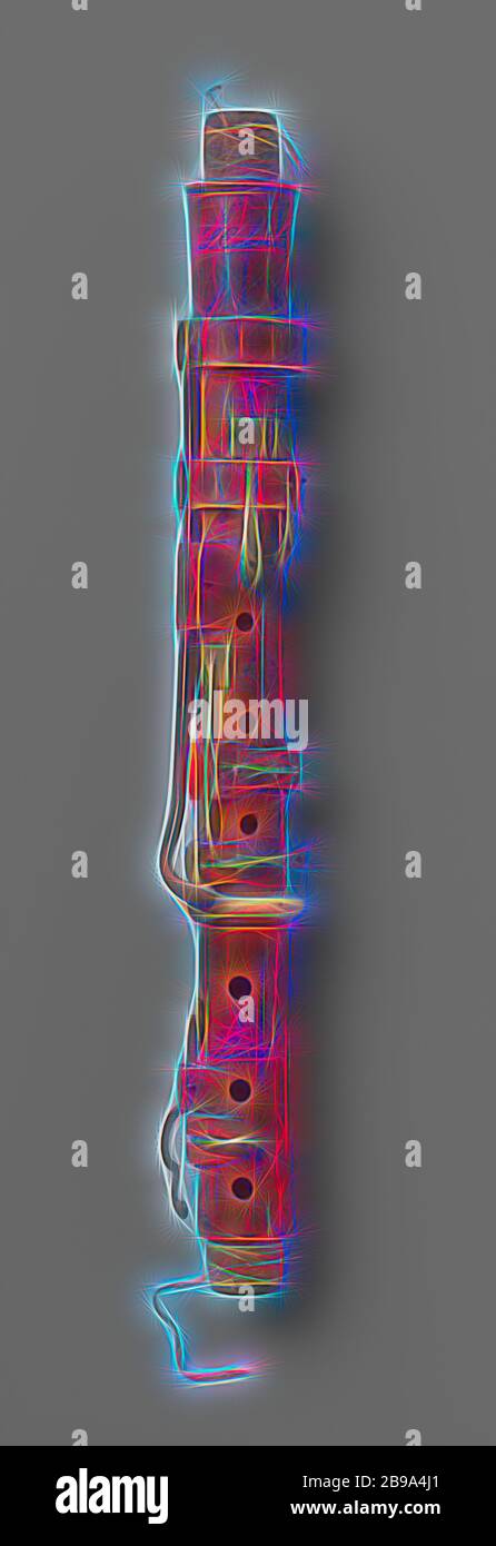 Clarinetto (giunto superiore e inferiore), clarinetto della parte centrale, in bosso con banda avorio e valvole in ottone, Ludwig Embach & Co, Amsterdam, 1825 - 1835, bosso (legno duro), avorio, ottone (lega), h 35.5 cm × d 5.0 cm, Reimagined by Gibon, design di calda e allegra luce di luminosità e raggi di luce radianza. Arte classica reinventata con un tocco moderno. La fotografia ispirata al futurismo, abbracciando l'energia dinamica della tecnologia moderna, del movimento, della velocità e rivoluzionando la cultura. Foto Stock