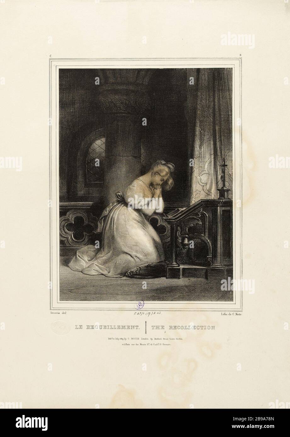 Album litografico di dodici soggetti: Contemplation Achille Devéria (1800-1857) et Charles-Etienne-Pierre Motte (1785-1836). Album de douze sujets composés et lithographiques par Achille Devéria : le recueillement. Lithographie, 1830. Parigi, musée Carnavalet. Foto Stock