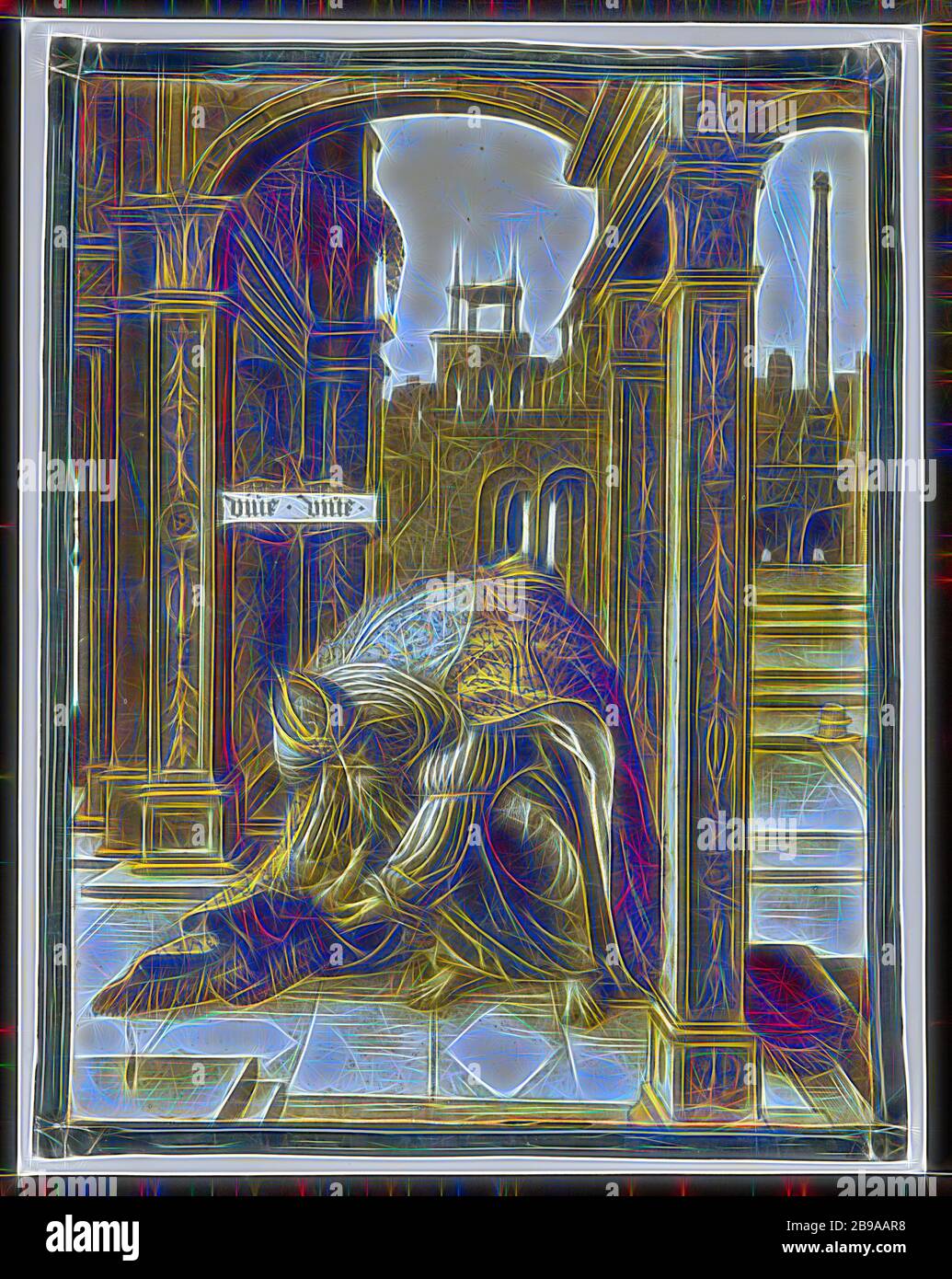 Dio di salvare il neonato Gerusalemme, Dio salva il figlio a Gerusalemme, rettangolare nel riquadro della finestra con la rappresentazione di Dio che, vestito come un alto sacerdote, si piega per un bambino. In uno di Ezechiele di profezie, Gerusalemme è rispetto a un bambino lasciato dietro dopo la nascita. Tuttavia, il bambino viene salvato e amorevolmente sollevata da Dio. Quando passava e vide il bambino giacente nel suo sangue, egli ha detto "Live!" Per il testo della Bibbia in Ez due volte. 16: 6. Su un cartiglio la parola "vive" è scritto due volte, il sommo sacerdote, la gerarchia dei sacerdoti, parabole o Ezechiele, Dio Padre come un barbuto uomo vecchio, di solito con la corona o tiara Foto Stock