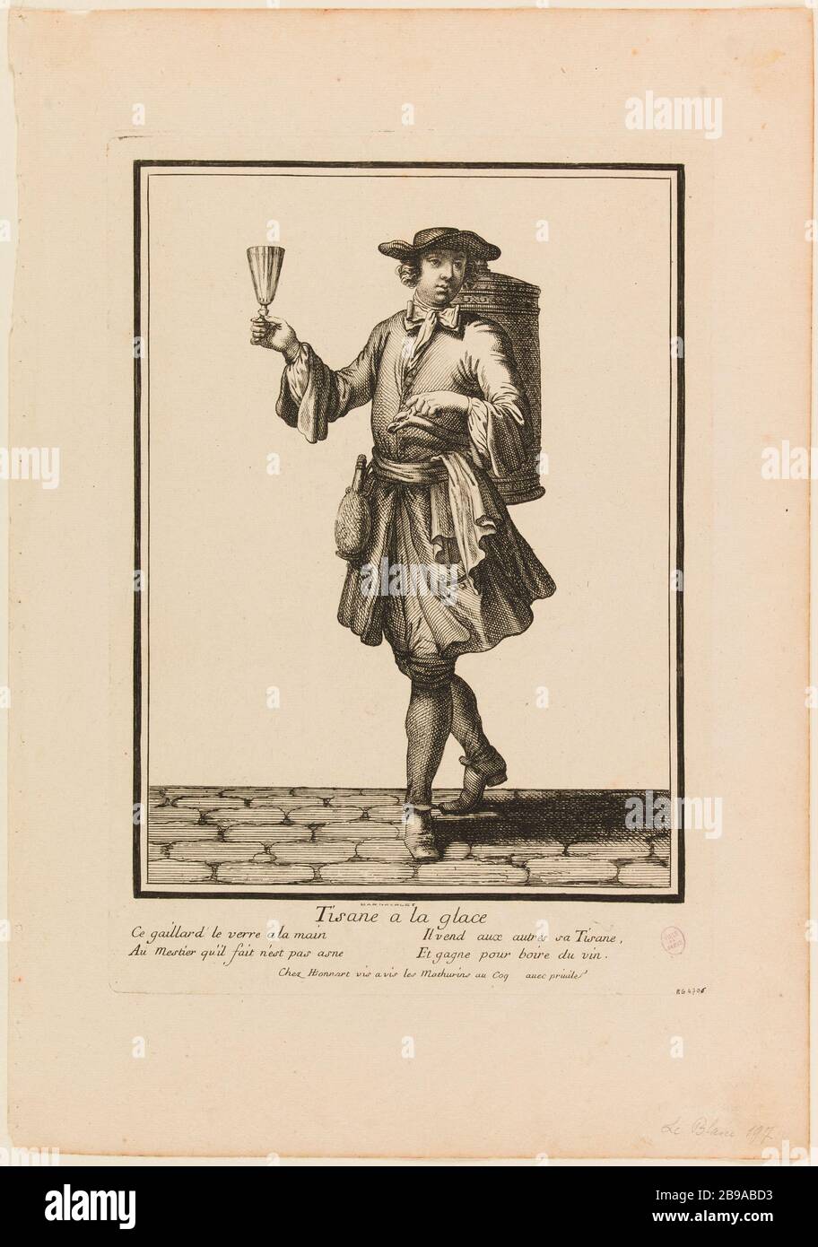 Il mercante di tisane Henri Bonnart, dit Henri II Bonnart (1642-1711). "Le marchand de tisanes". Burin. Parigi, musée Carnavalet. Foto Stock