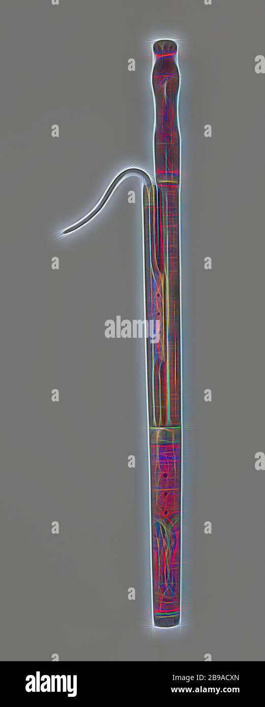 Fagotto, Bassoon con bordi in rame e quattro valvole, contrassegnato: J. Scherer, a B sopra e un leone sotto il nome., Georg Heinrich Scherer, Butzbach, c. 1750, acero (legno), ottone (lega), l 1250 mm, Reimagined by Gibon, disegno di calda e allegra luce di luminosità e di irraggiamento dei raggi luminosi. Arte classica reinventata con un tocco moderno. La fotografia ispirata al futurismo, abbracciando l'energia dinamica della tecnologia moderna, del movimento, della velocità e rivoluzionando la cultura. Foto Stock