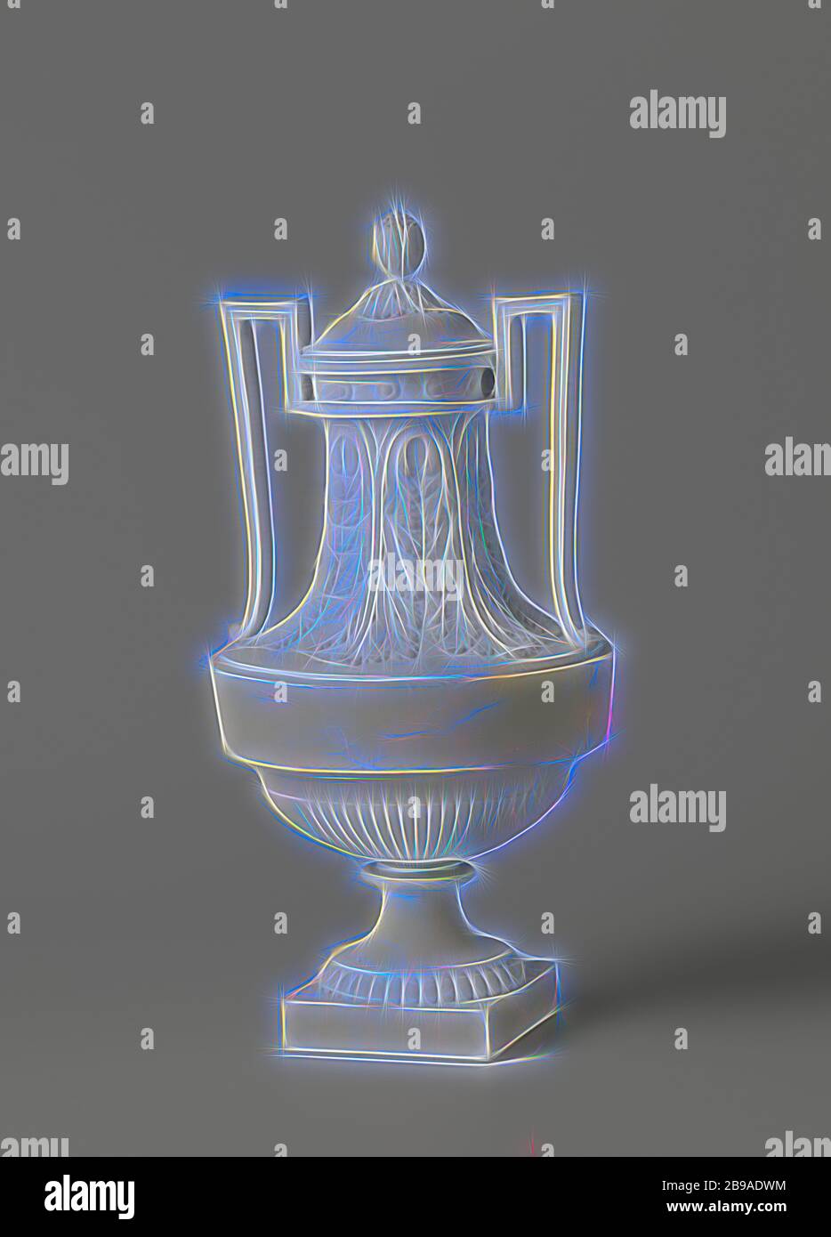 Biscotto Urn, Luigi XVI, bianco con orecchie dritte, bianco con orecchie dritte. Parte di alcuni. Segnate sul lato del piede: Ma (nufactu) re de Mer le duc d'Angouleme a Parigi. L'urna ha un coperchio. Con il bicchiere di vetro allegato, Manufacture de Monsieur le Duc, Parigi, c. 1780 - c. 1790, biscotto (porcellana, materiale), h 25.3 cm d 13.4 cm h 27.5 cm, Reimagined by Gibon, disegno di calda allegra luce e luminosità raggi. Arte classica reinventata con un tocco moderno. Fotografia ispirata al futurismo, che abbraccia l'energia dinamica della tecnologia moderna, del movimento, della velocità e della rivoluzione Foto Stock
