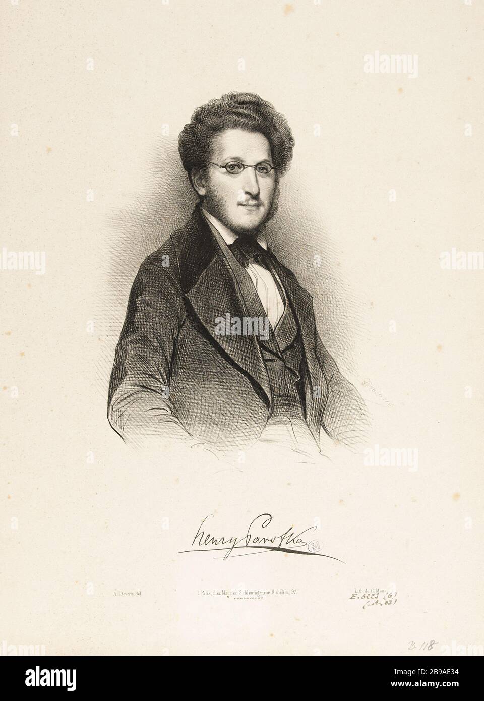 Ritratto del musicista Henry Panofka. Achille Devéria (1800-1857) et Charles-Etienne-Pierre Motte (1785-1836). Ritratto d'Henry Panofka, musicien. Lithographie. Parigi, musée Carnavalet. Foto Stock