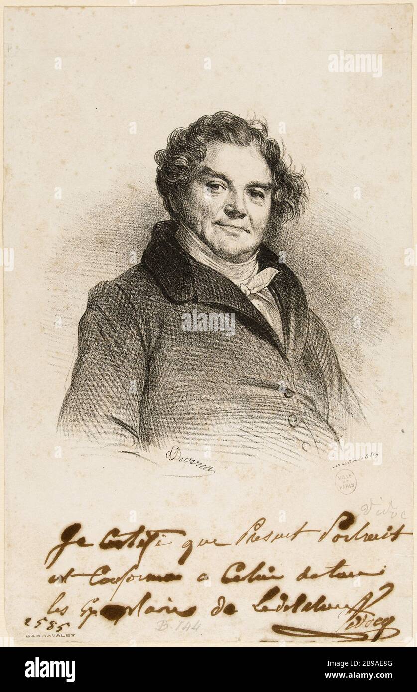 Ritratto di Eugene Vidocq (1775-1857), avventuriero e capo della polizia di sicurezza. Achille Devéria (1800-1857). Portrait d'Eugène Vidocq (1775-1857), aventurier et chef de la police de sûreté. Lithographie. Parigi, musée Carnavalet. Foto Stock