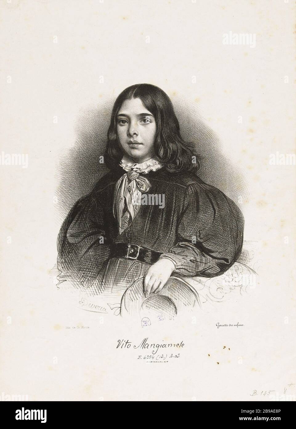 Ritratto di Vito Mangiamele. Achille Devéria (1800-1857) et Charles-Etienne-Pierre Motte (1785-1836). Ritratto di Vito Mangiamele. Lithographie, 1839. Parigi, musée Carnavalet. Foto Stock