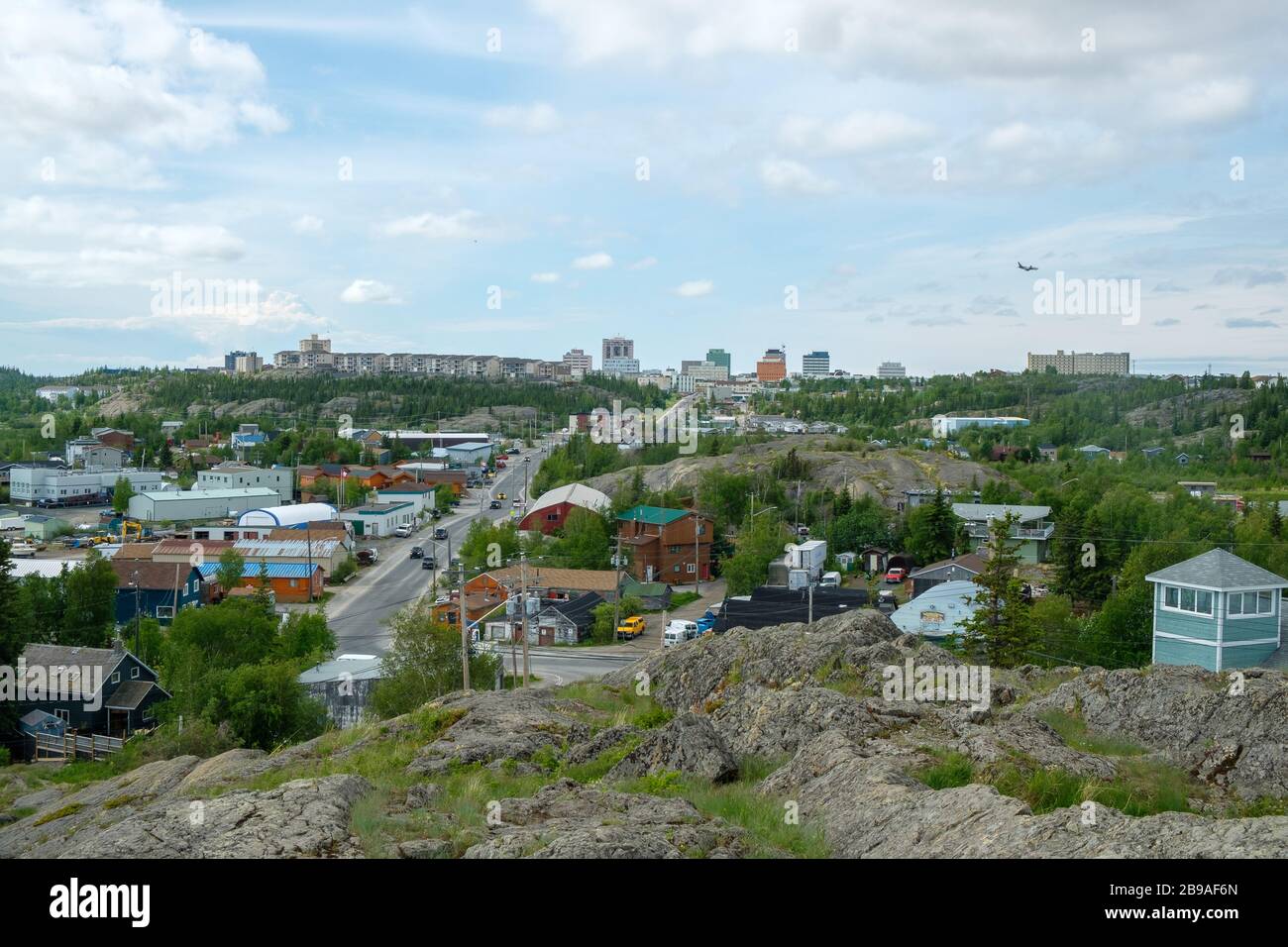 Skyline della città di Yellowknife, territori nordoccidentali, Canada Foto Stock