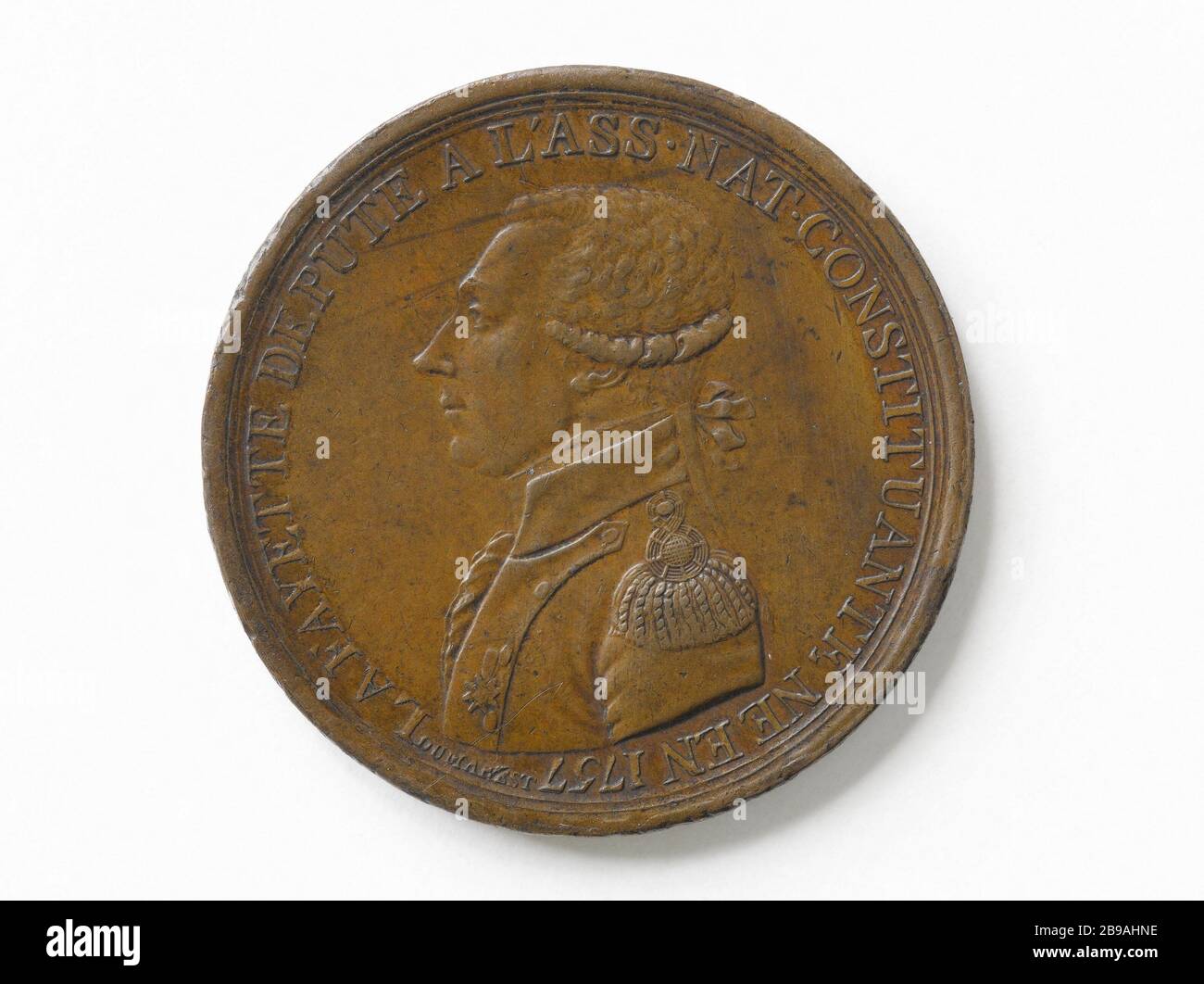 Gilbert Motier, Marchese de Lafayette (1757-1834), Field Marshal (1782), membro dell'Assemblea costituente (1789-1791), comandante della Guardia Nazionale (1789-1791), 1791 Rambert Dumarest (1750-1806). Gilbert Motier, marchese de la Fayette (1757-1834), maréchal de camp (1782), député à l'Assemblée costitutivo (1789-1791), comandante de la Garde nationale (1789-1791),1791. Bronzo. Parigi, musée Carnavalet. Foto Stock