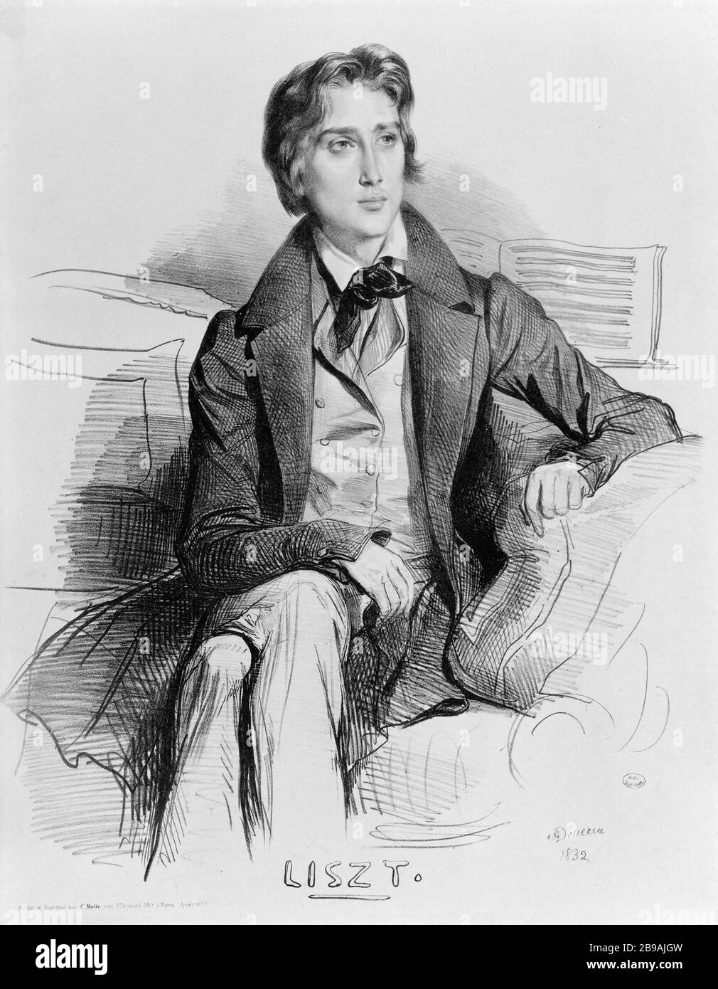 RITRATTO DI FARINA Achille Deveria (1800-1857). 'Portrait de Liszt'. Gravure, 1832. Parigi, musée Carnavalet. Foto Stock