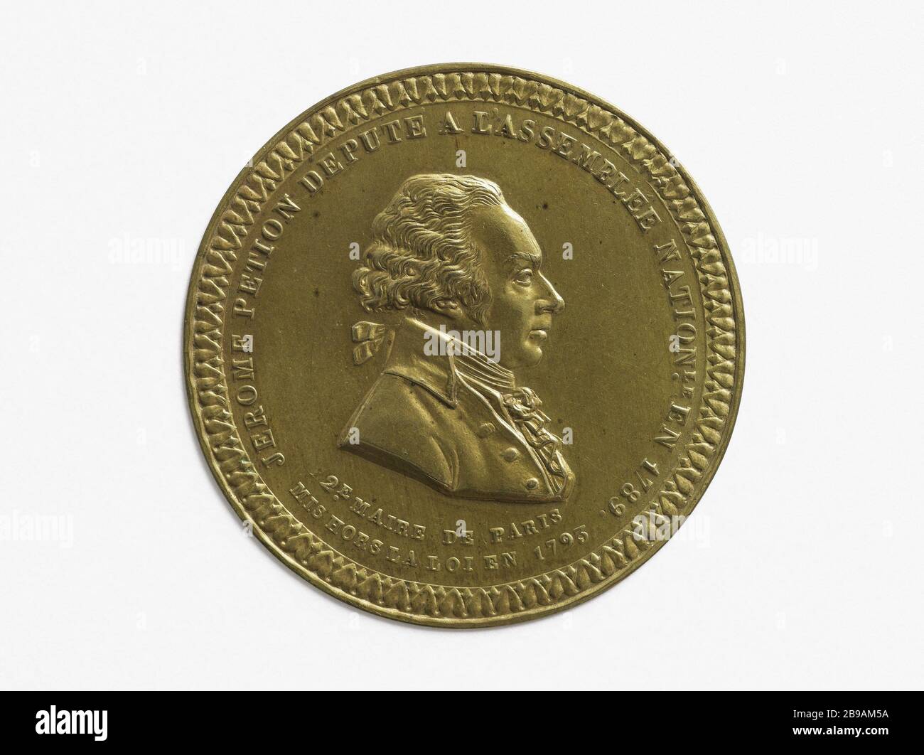 Jérôme Pétion de Villeneuve (1756-1794), membro dell'Assemblea costituente (1789-1791), Sindaco di Parigi (1791-1792), membro della Convenzione (1792-1793) P. G. Liénard (1849-1900). Jérôme Pétion de Villeneuve (1756-1794), député à l'Assemblée costitutante (1789-1791), maire de Paris (1791-1792), député à la Convention (1792-1793). Cuivre doré, repoussé. Vers 1801. Parigi, musée Carnavalet. Foto Stock