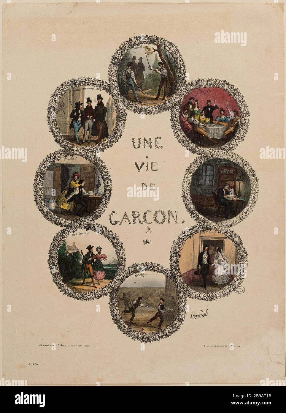 Una VITA DI RAGAZZO Bourdet / Benard. "Une vie de garçon". Lithographie couleur. Parigi, musée Carnavalet. Foto Stock