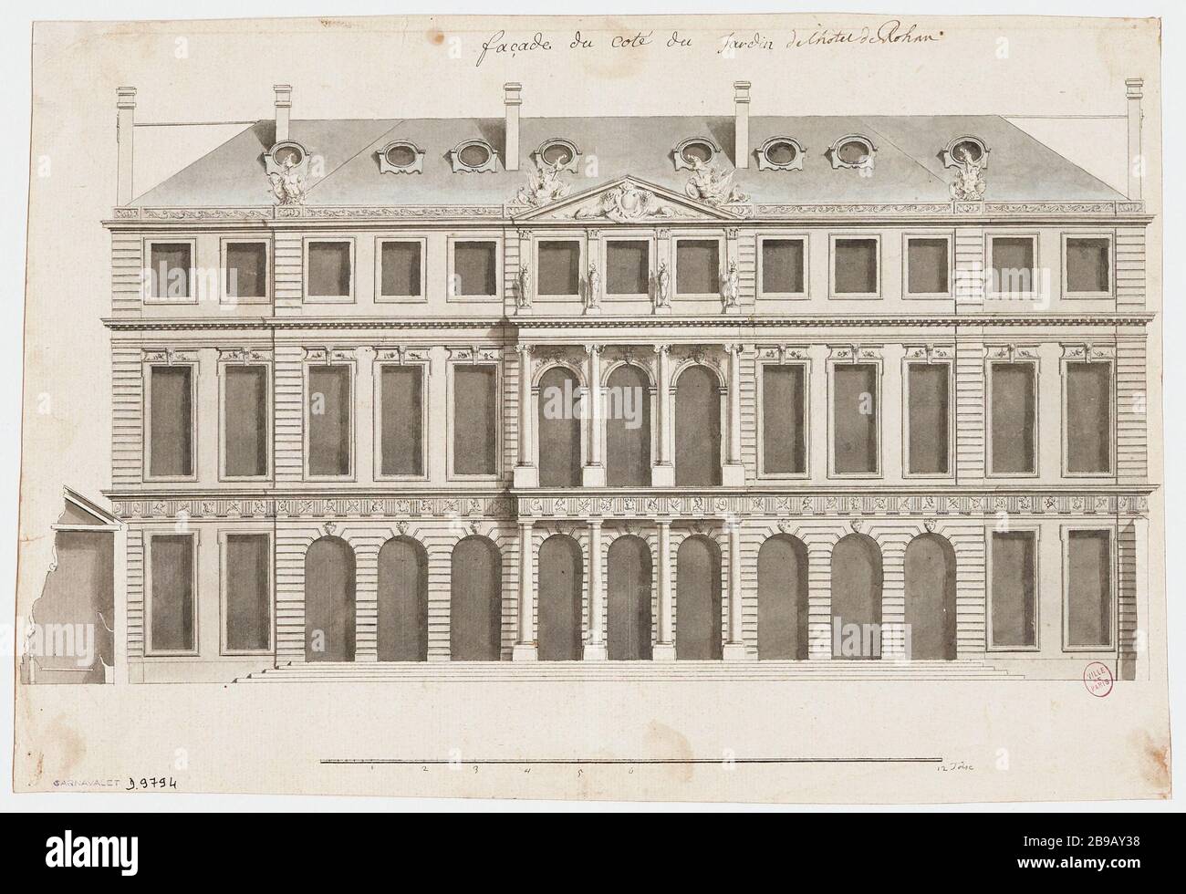 Rohan Hall, giardino sul lato anteriore, 87 rue Vieille du Temple, attuale 3 ° distretto. (Titolo fittizio) | facciata del giardino dell'Hotel de Rohan (titolo attribuito) Foto Stock