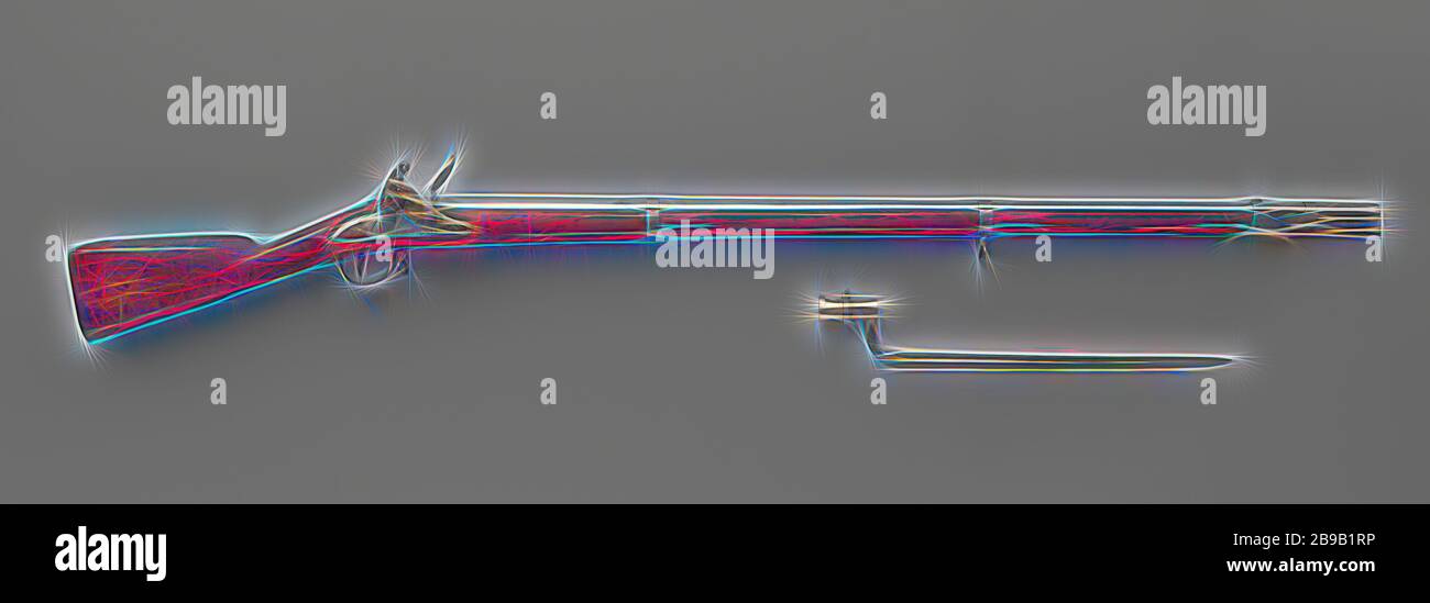 Baionetta associata a una pistola selce, Stato Armata M.1815, no. 2, a baionetta associata ad una pistola a selce dell'esercito statale M.1815, n. 2., anonimo, Paesi Bassi, 1815, ferro (metallo), l 48 cm Ã h 8,3 cm Ã d 3,2 cm, reinventato da Gibon, design di calore allegro di luminosità e raggi di luce radianza. Arte classica reinventata con un tocco moderno. La fotografia ispirata al futurismo, che abbraccia l'energia dinamica della tecnologia moderna, del movimento, della velocità e rivoluziona la cultura. Foto Stock