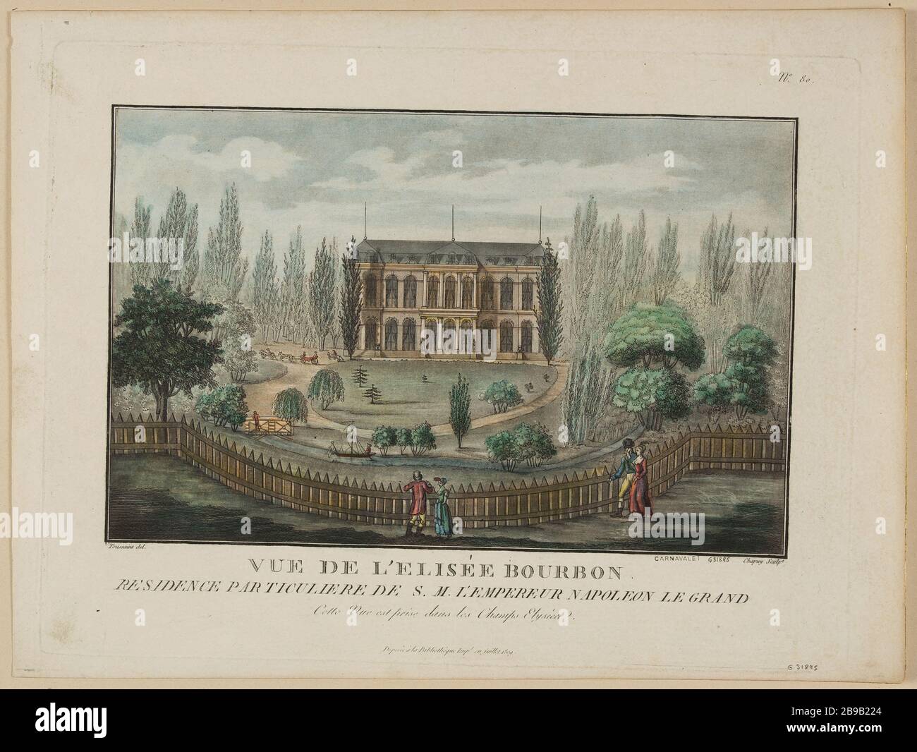 Visualizza Elisha Borbone, residenza privata di S. imperatore Chapuy, d'après Toussaint. 'Vue de l'Elysée Bourbon, résidence particulière de sa Majesté l'Empereur Napoléon le Grand…. Juillet 1809, n°80'. eau-forte coloriée. Parigi, musée Carnavalet. Foto Stock