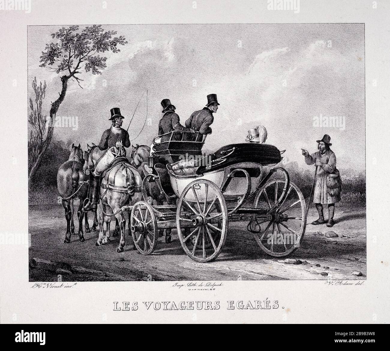 IL VIAGGIATORE PERDUTO Victor Jean Adam ou Victor Jean Vincent Adam (1801-1866)/Emile Jean Horace Vernet, dit Horace (1789-1863)/François-Séraphin Delpech (1778-1825). Les voyageurs égarés. Document du Cabinet d'Arts graphhiques. Lithographie, 1832. Parigi, musée Carnavalet. Foto Stock