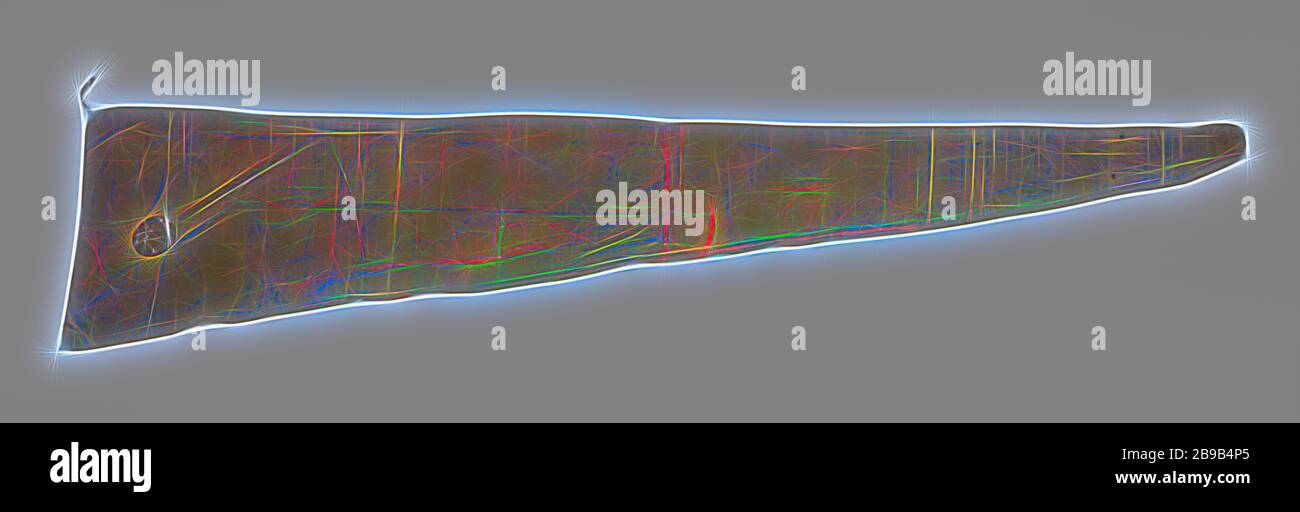 Pennant, Pennant giallo lungo, triangolo rettangolare con punto tronco, con un cerchio (originariamente blu) ai pantaloni, bandiera, colori (come simbolo dello stato, ecc.), Indie orientali olandesi, l'anonimo, arcipelago indonesiano, c. 1750 - c. 1830, lino (materiale), cotone (tessuto), h 63 cm (max) × h 14 cm (min) × w 298 cm, reimmaginata da Gibon, disegno di calda luce allegra di luminosità e raggi luminosi. Arte classica reinventata con un tocco moderno. La fotografia ispirata al futurismo, che abbraccia l'energia dinamica della tecnologia moderna, del movimento, della velocità e rivoluziona la cultura. Foto Stock