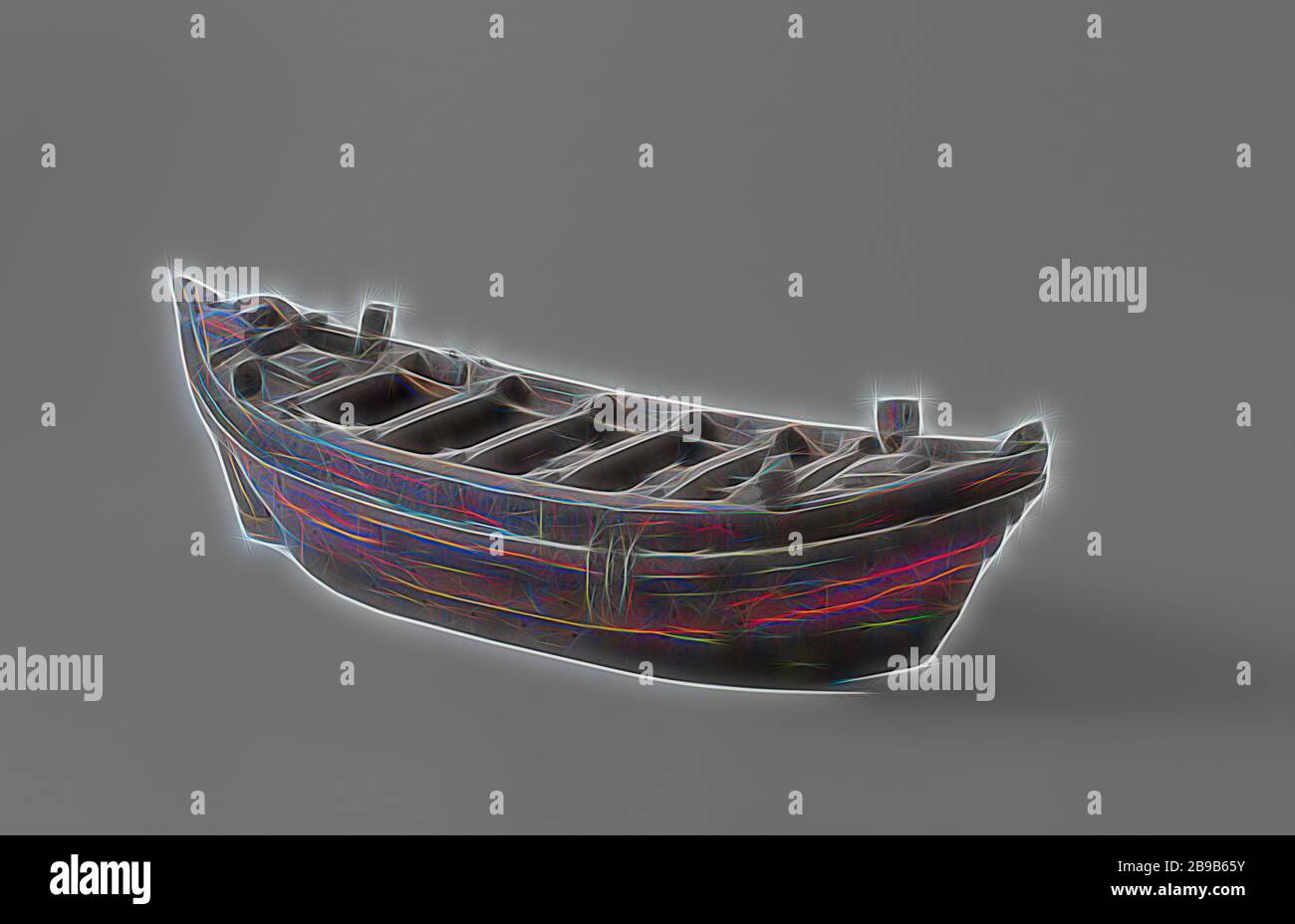 La ricostruzione del modello di un singolo-masted ship scavato a Capelle, Modello di una nave Single-Masted, circa grossolana del modello di un montante singolo nave senza rig. Si tratta di un piatto fondo piatto gatter appuntita con dritto, caduta di Stevens. Travi di copertura indicare un ponte principale e il modello ha un anteriore e posteriore con il ponte di persiane. Vi è un mandrino di tostatura sul lato posteriore e due tubi della pompa sul lato anteriore. Una parte dello spazio nella stiva è stato girato dietro. La pura corre ad entrambe le estremità, il modello è dotato di una barra di legno. Un montante di traccia, un titolare del montante e della catena putings del rig sono indicati. Il modello i Foto Stock