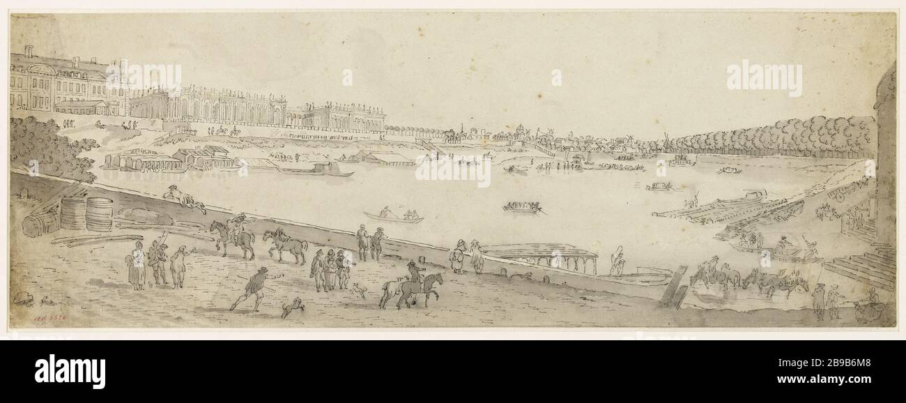 Il Quai d'Orsay (7° distretto), l'Hotel de Lassay, il Palais Bourbon, visto dal Quai des Tuileries (1° distretto) Pierre Demachy (1723-1807). Le quai d'Orsay. Parigi (VIIème arr.). Parigi, musée Carnavalet. Foto Stock