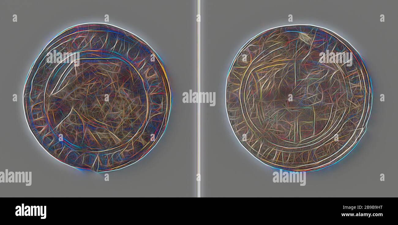 Il Cardinale Alberto di Brandeburgo, Arcivescovo di Magdeburgo, obverse: Busto di un uomo con un cappellino lento a destra all'interno di un'iscrizione. Reverse: Stemma sulla spada e lo staff vescovile sotto il cappello del cardinale all'interno della circonferenza, Magdeburg, Albrecht von Brandenburg, anonimo, Germania, 1536, argento (metallo), colpisce (metallurgia), d 4 cm × w 28,33 gr, Reimagined by Gibon, disegno di calore allegro di luminosità e raggi di luce radianza. Arte classica reinventata con un tocco moderno. Fotografia ispirata al futurismo, che abbraccia l'energia dinamica della tecnologia moderna, del movimento, della velocità e della rivoluzione Foto Stock