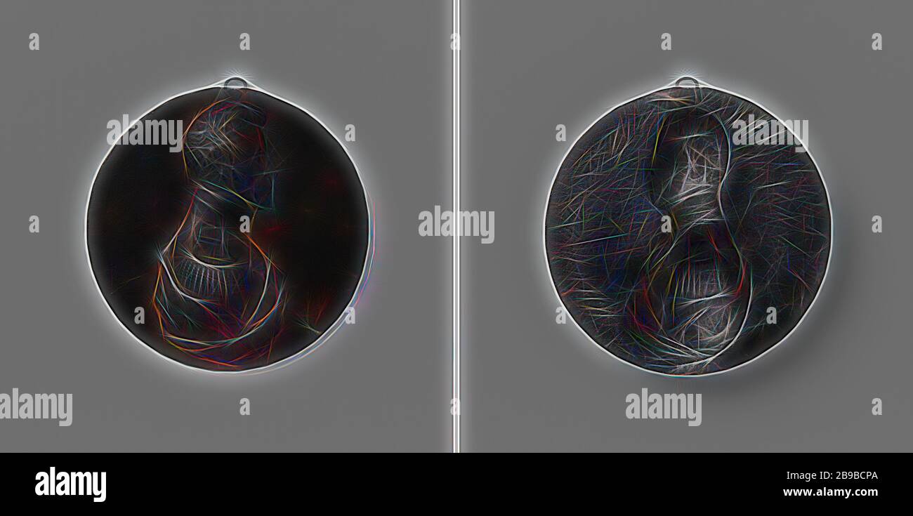 Matrimonio di Frederik, principe dei Paesi Bassi e Louise, principessa di Prussia a Berlino, targa sull'occhio. Fronte: Petto dell'uomo a destra. Reverse: Iscrizione: 'Wilhelm Friedrich Karl Prinz / der Niederlande / Born 28 February 1797', Berlino, Frederik (Principe dei Paesi Bassi), Leonhard Posch (attribuito a), 1825, ferro (metallo), fondatore, h 8.9 cm × d 8.5 cm × w 94.62 gr, Reimagined by Gibon, design di calore allegro di luminosità e raggi di luce radianza. Arte classica reinventata con un tocco moderno. Fotografia ispirata al futurismo, che abbraccia l'energia dinamica della tecnologia moderna, mo Foto Stock