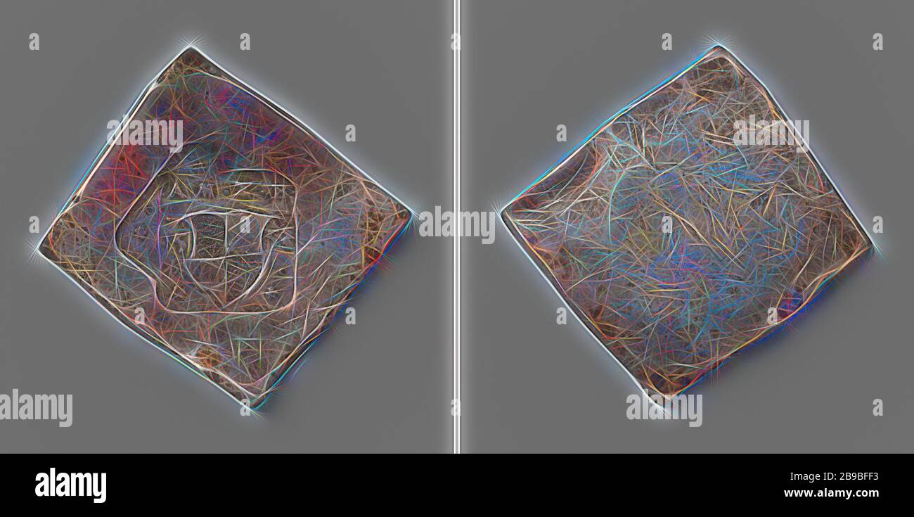 Trattato di Passau, moneta di emergenza di Albert, margravio di Brandeburgo-Kulmbach, quasi moneta di emergenza a forma di diamante. Fronte: Due francobolli rettangolari sovrapposti: Stemma sotto le lettere A, M, Z e B tra anni. Reverse: Private label, Peace of Passau, Passau, Albert (Margravio di Brandeburgo-Kulmbach), anonimo, Germania, 1553, argento (metallo), incisione, h 5 cm × w 5,1 cm × w 28,88 gr, reimmaginata da Gibon, disegno di calore allegro di luminosità e raggi di luce radianza. Arte classica reinventata con un tocco moderno. Fotografia ispirata al futurismo, che abbraccia dyna Foto Stock