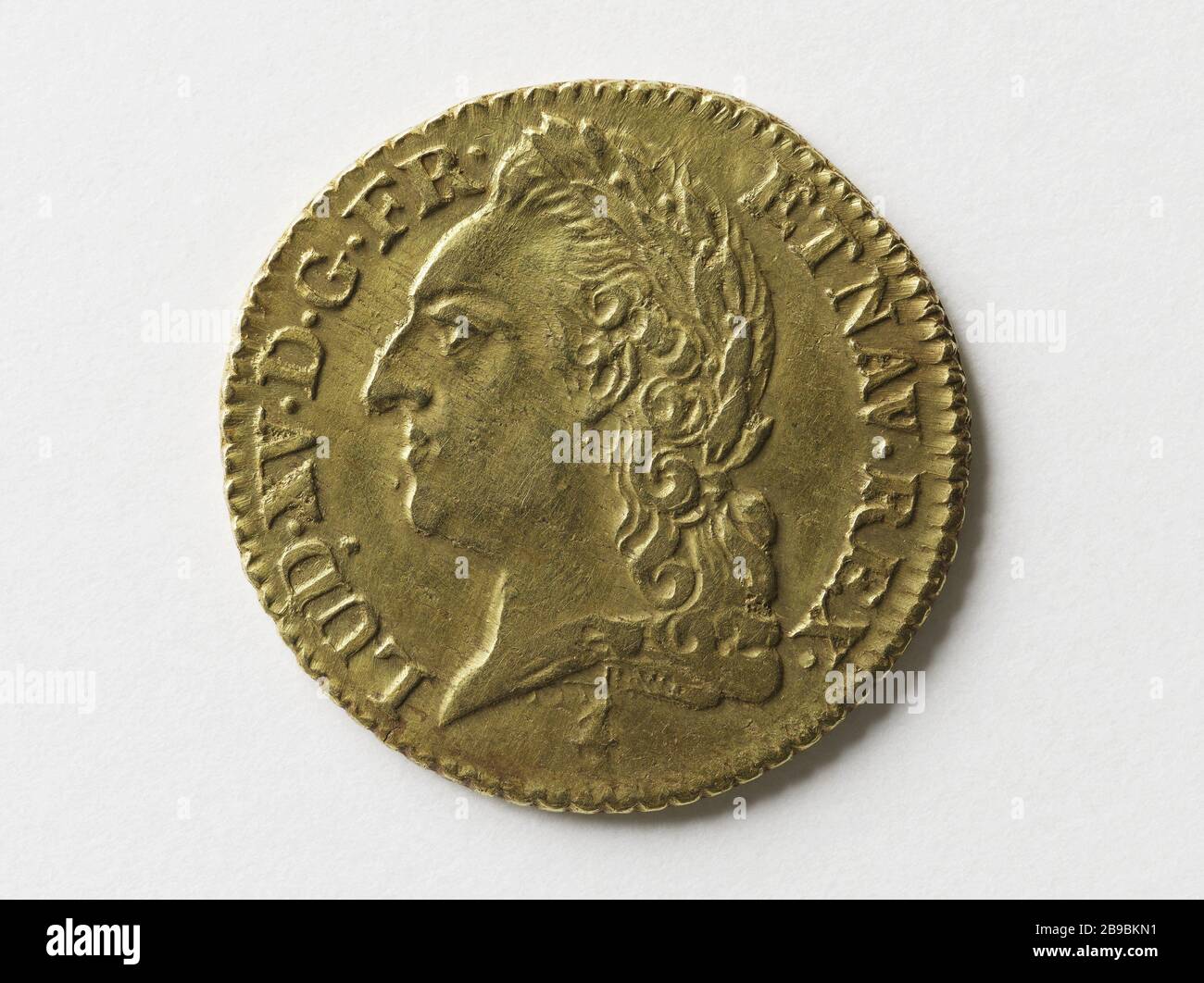 Luigi d'oro chiamato 'vecchia testa' di Luigi XV nel 1771. Anonyme. Louis d'Or dit 'à la vieille tête' de Louis XV, 1771. Oppure, 1771-1771. Musée Carnavalet, Histoire de Paris. Foto Stock