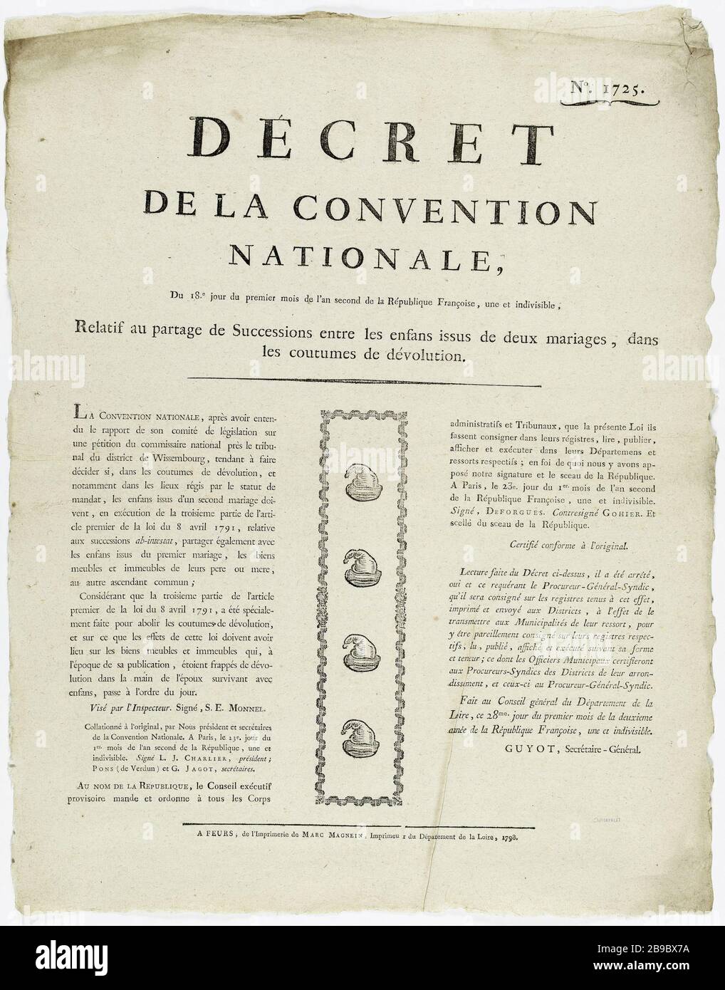 No 1725 Decreto Della Convenzione Nazionale Del 18 Primo Mese Del Secondo Anno Della Repubblica Francese