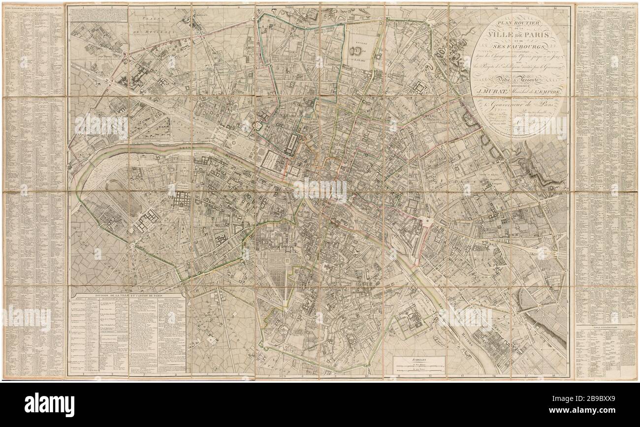 Carta stradale della città di Parigi e dei suoi sobborghi Plan routier de la ville de Paris et de ses faubourgs, 1809. Parigi, musée Carnavalet. Foto Stock