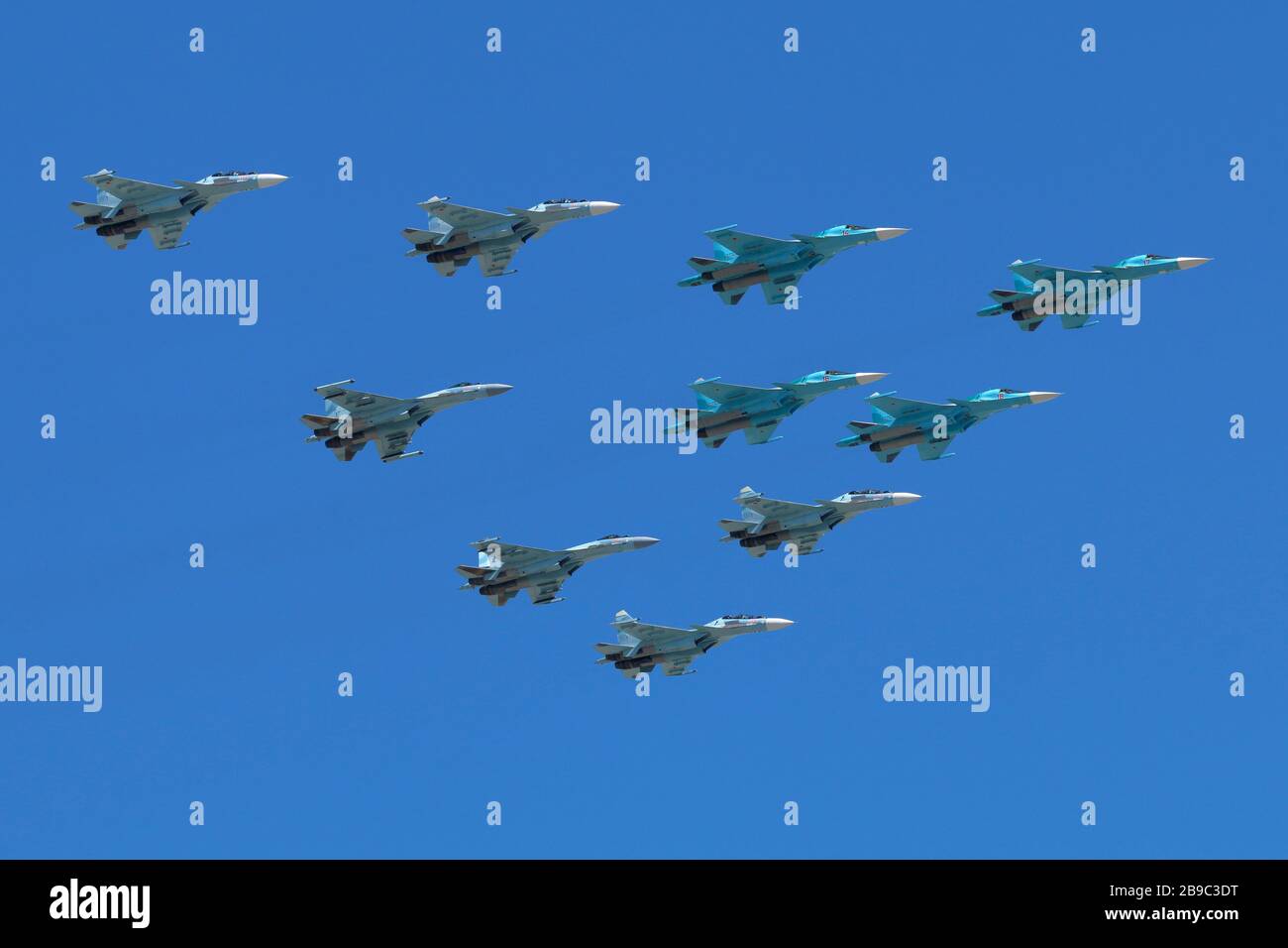 Sukhoi su-34, su-30SM e su-35s caccia al jet della Russian Air Force. Foto Stock