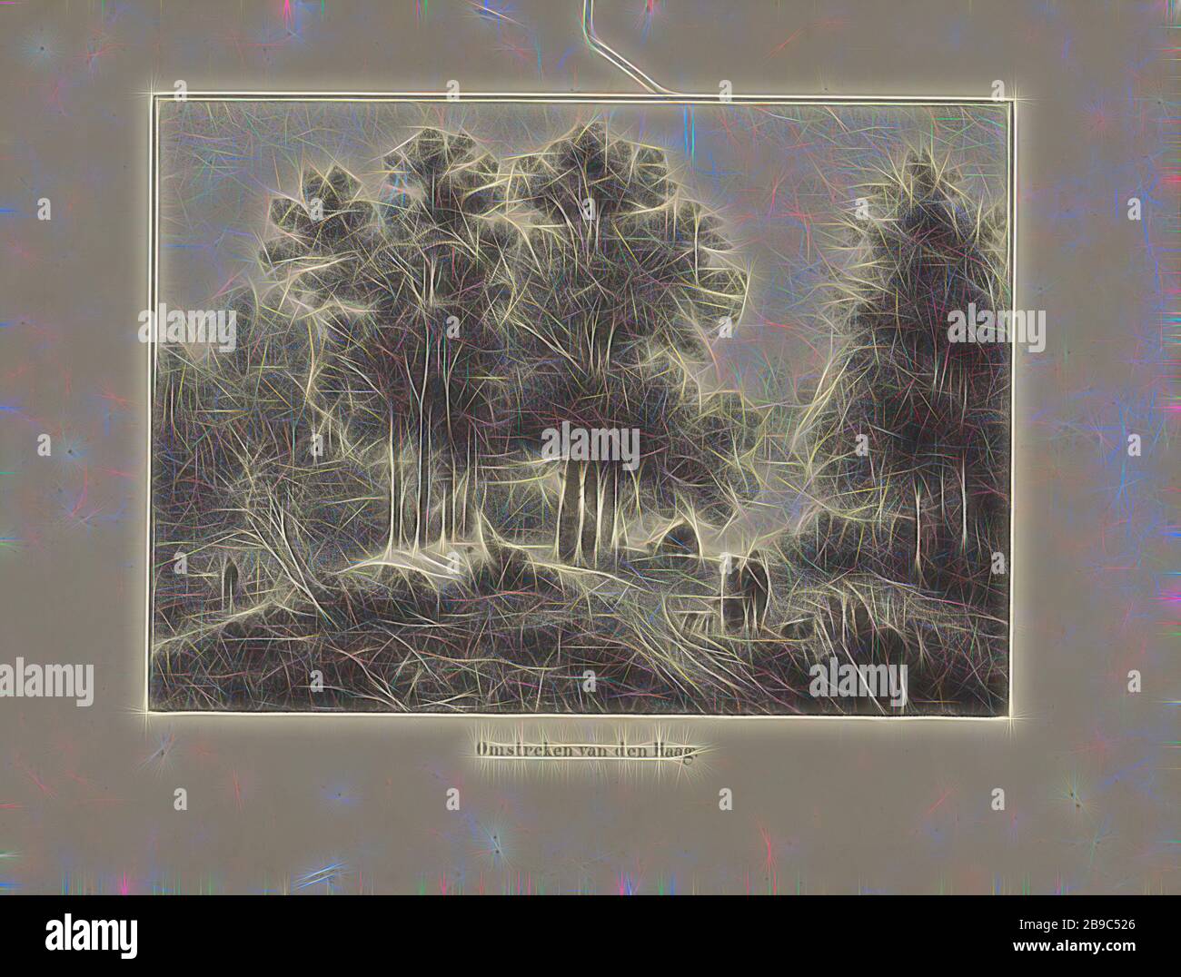 Sentiero forestale vicino l'Aia, Johannes Adrianus van der Drift (attribuito a), 1818 - 1883, carta, h 235 mm × w 311 mm, Reimagined da Gibon, disegno di calore allegro di luminosità e raggi di luce radianza. Arte classica reinventata con un tocco moderno. La fotografia ispirata al futurismo, che abbraccia l'energia dinamica della tecnologia moderna, del movimento, della velocità e rivoluziona la cultura. Foto Stock