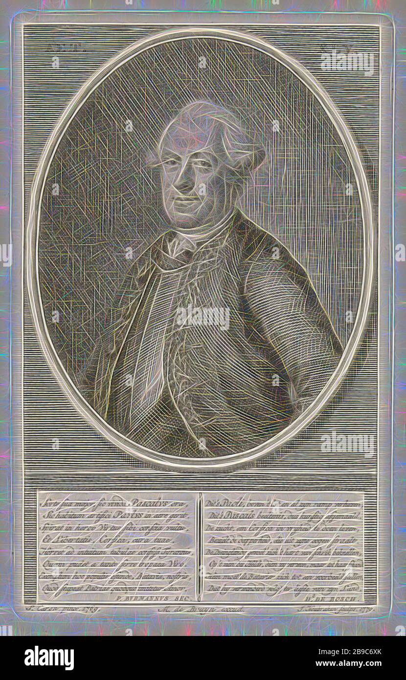 Ritratto di Pascal Paoli, Ritratto a metà a sinistra di Pascal Paoli all'età di 45 anni in ovale. Due colonne sotto il ritratto, a sinistra un versetto a otto righe in francese, a sinistra un versetto a otto righe in olandese., Pascal Paoli, Jacob Houbraken (citato su oggetto), Amsterdam, 1770, carta, incisione, h 166 mm × w 104 mm, Reimagined by Gibon, design di calore allegro di luminosità e raggi di luce radianza. Arte classica reinventata con un tocco moderno. La fotografia ispirata al futurismo, che abbraccia l'energia dinamica della tecnologia moderna, del movimento, della velocità e rivoluziona la cultura. Foto Stock