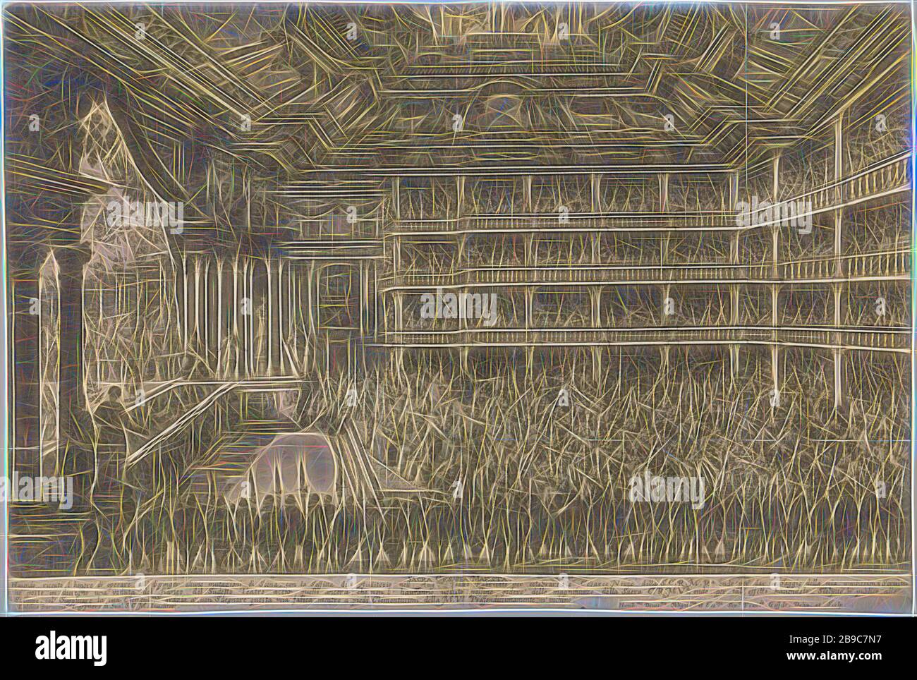 Opera per l'imperatore Leopoldo i, 1668 Sacra cesarea Maesta (titolo su oggetto), nella sala concerti di Vienna, l'opera 'il Pomo d'Oro' viene eseguita di fronte alla corte di Leopoldo i a Vienna in onore del compleanno dell'imperatrice Margaretha Theresia di Spagna, opera, teatro dell'opera, Leopoldo i (imperatore di Germania), Margaretha Theresia (imperatrice di Germania), Frans Geffels (citato su oggetto), Mantova, 1668 - c. 1670, carta, attacco, h 337 mm × w 503 mm, Reimagined by Gibon, design di calore allegro di luminosità e raggi di luce radianza. Arte classica reinventata con un tocco moderno. P Foto Stock