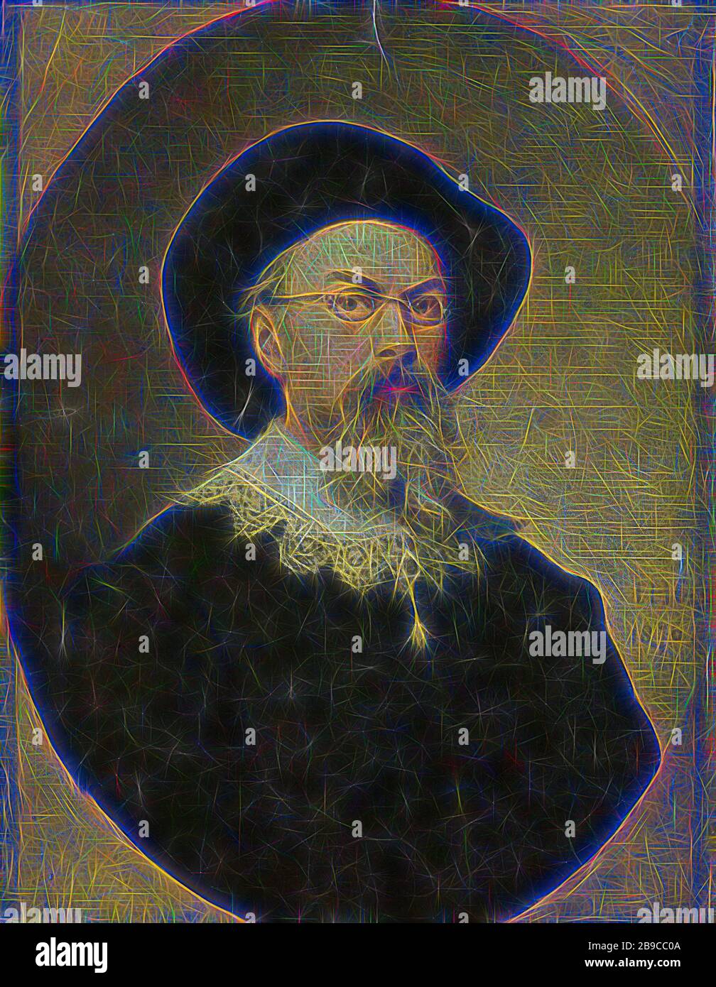 Autoritratto, autoritratto del pittore Hendrik Hollander CZ .. Busto,  ovale, con cappello e occhiali., Hendrik Hollander CZ., 1876, carta,  pittura ad olio (vernice), h 27 cm × w 21 cm, Reimagined by