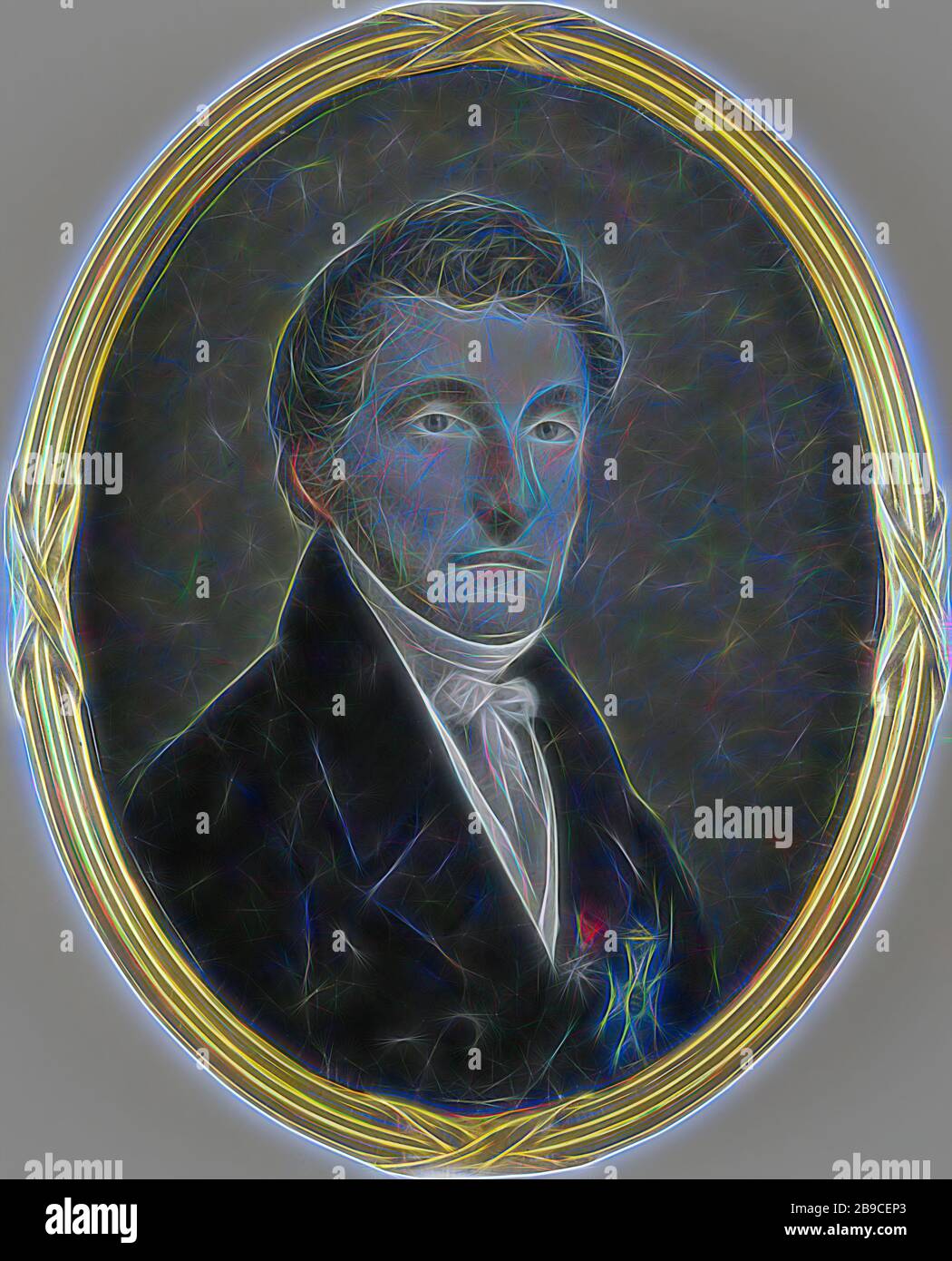 Pieter de Riemer (1769-1831), professore di dissezione e ostetricia, consulente chirurgo di Re Guglielmo i, Ritratto di Pieter de Riemer (1769-1831). Professore di dissezione e ostetricia, consulente chirurgo di King Willem I. Busto, a destra. Parte della collezione di ritratti in miniatura, professore, medico, dottore, Pieter de Riemer, Johannes Hari (i), 1800 - 1831, avorio, metallo, vetro, legno (materiale vegetale), h 8.6 cm × w 6.6 cm h 9.2 cm × w 7.3 cm × d 1.2 cm, reinventato da Gibon, design di calore allegro di luminosità e raggi di luce radianza. Arte classica reinventata con una t moderna Foto Stock