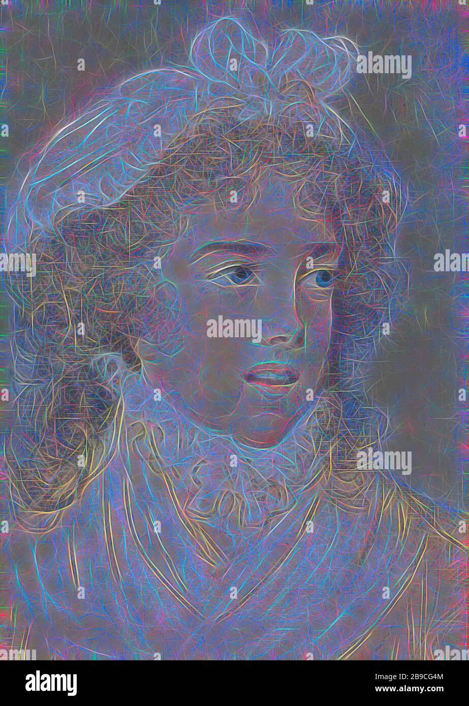 Yolande Gabrielle Martine (1749-93), duchesse de Polignac (verso: Abbozzo di una donna in piedi con velo), Ritratto di Yolande Gabrielle Martine (1749-93), duchesse de Polignac. Busto a destra. Sul retro un disegno di una donna in piedi con velo., persone storiche - BB - donna, Yolande Martine Gabrielle de Polastron duchessa di Polignac, Elisabeth Vigée-le Brun, 1765 - 1842, carta, h 432 mm × w 283 mm, Reimagined by Gibon, design di calore allegro di luminosità e raggi di luce radianza. Arte classica reinventata con un tocco moderno. Fotografia ispirata al futurismo, che abbraccia un ambiente dinamico Foto Stock