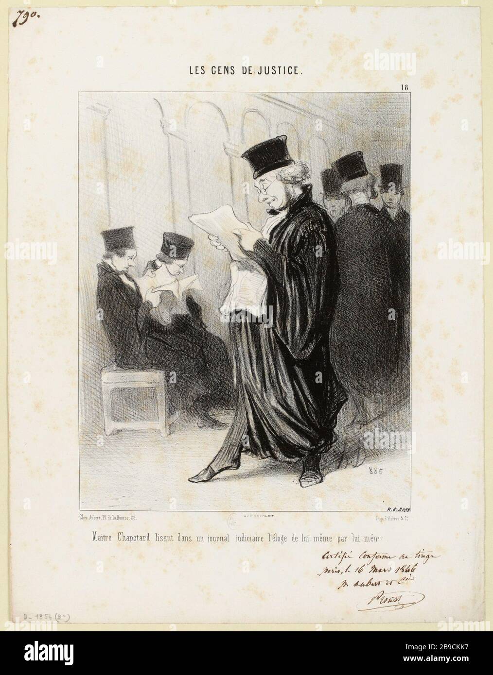 Maestro Chapotard lettura in un giornale legale in lode di se stesso. 18 (titolo registrato) | persone di giustizia (sotto tutti) Foto Stock